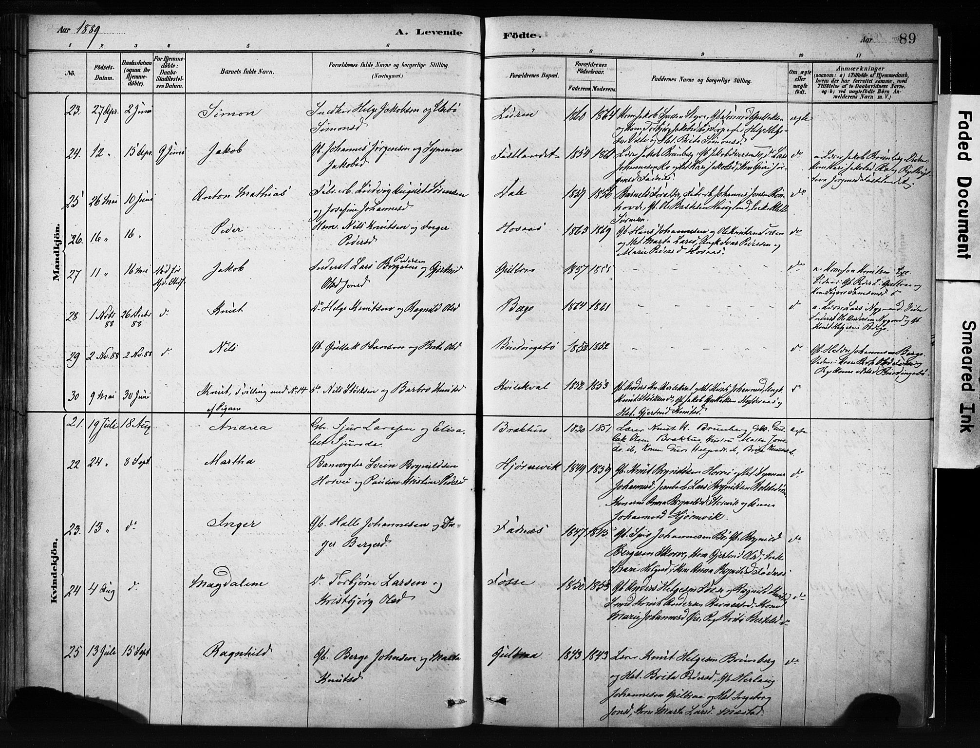 Evanger sokneprestembete, AV/SAB-A-99924: Parish register (official) no. A 1, 1877-1899, p. 89