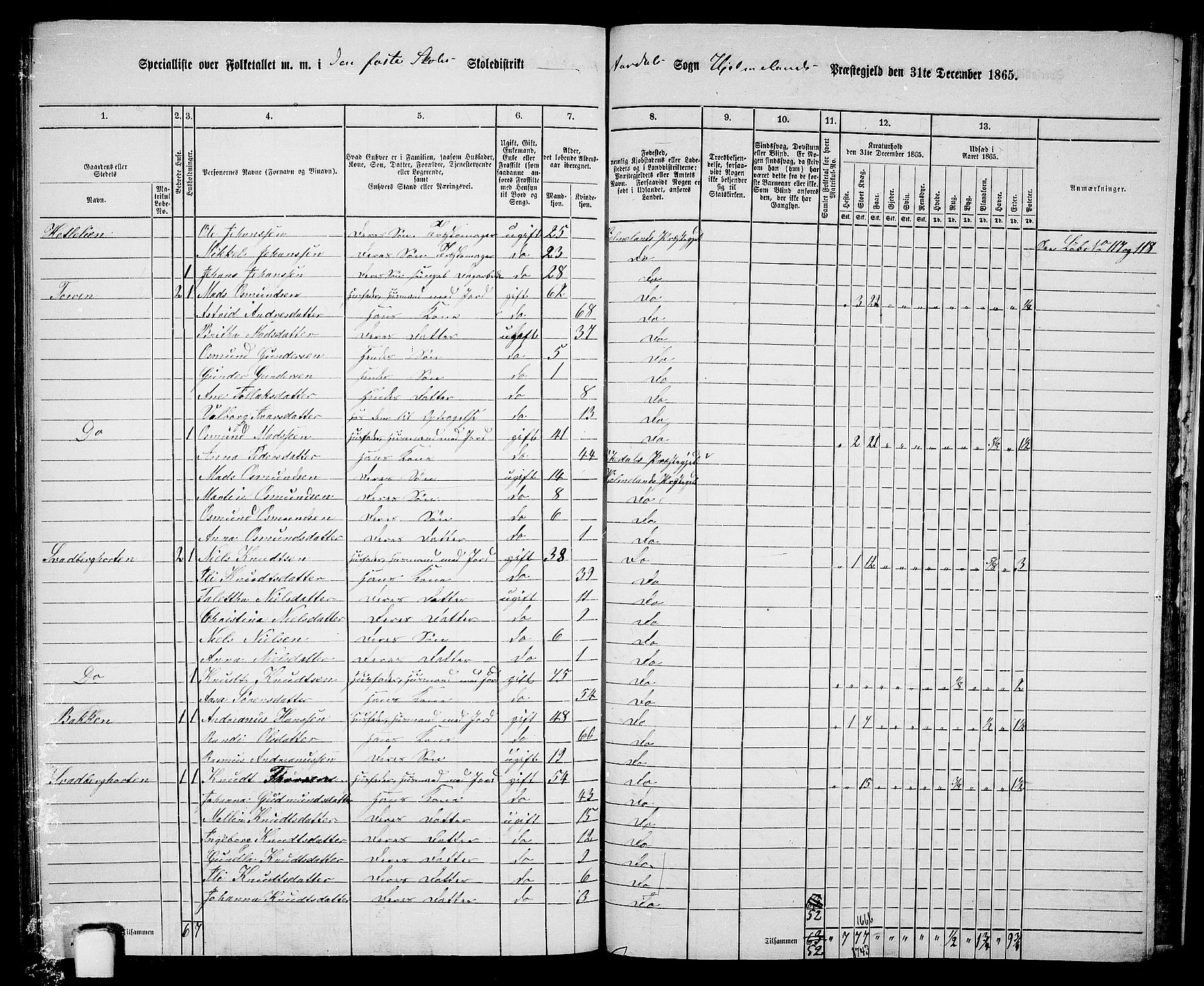 RA, 1865 census for Hjelmeland, 1865, p. 188