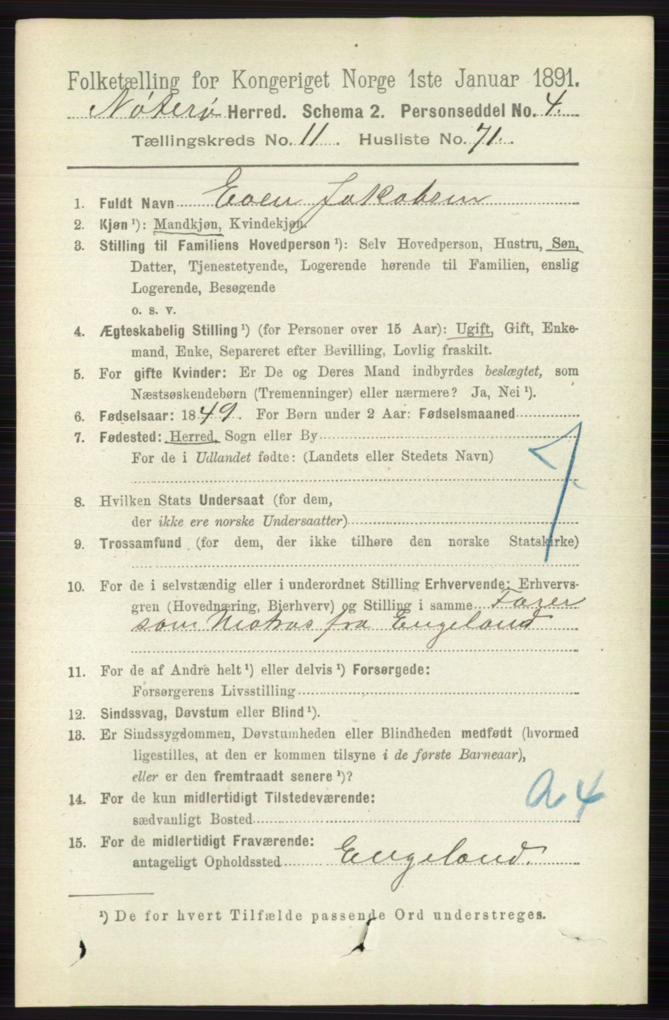 RA, 1891 census for 0722 Nøtterøy, 1891, p. 6272