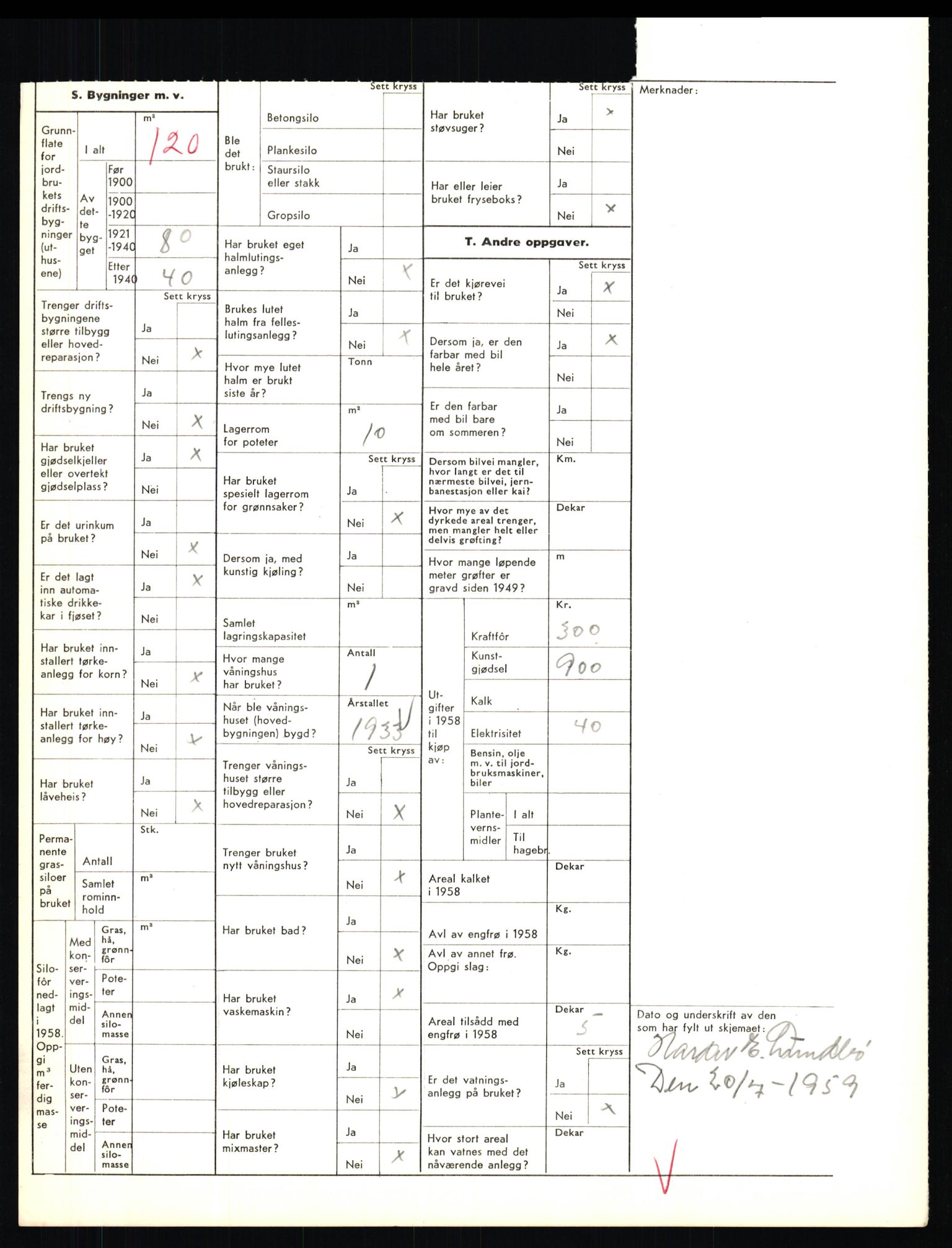 Statistisk sentralbyrå, Næringsøkonomiske emner, Jordbruk, skogbruk, jakt, fiske og fangst, AV/RA-S-2234/G/Gd/L0655: Troms: 1924 Målselv (kl. 4-10), 1959, p. 1497