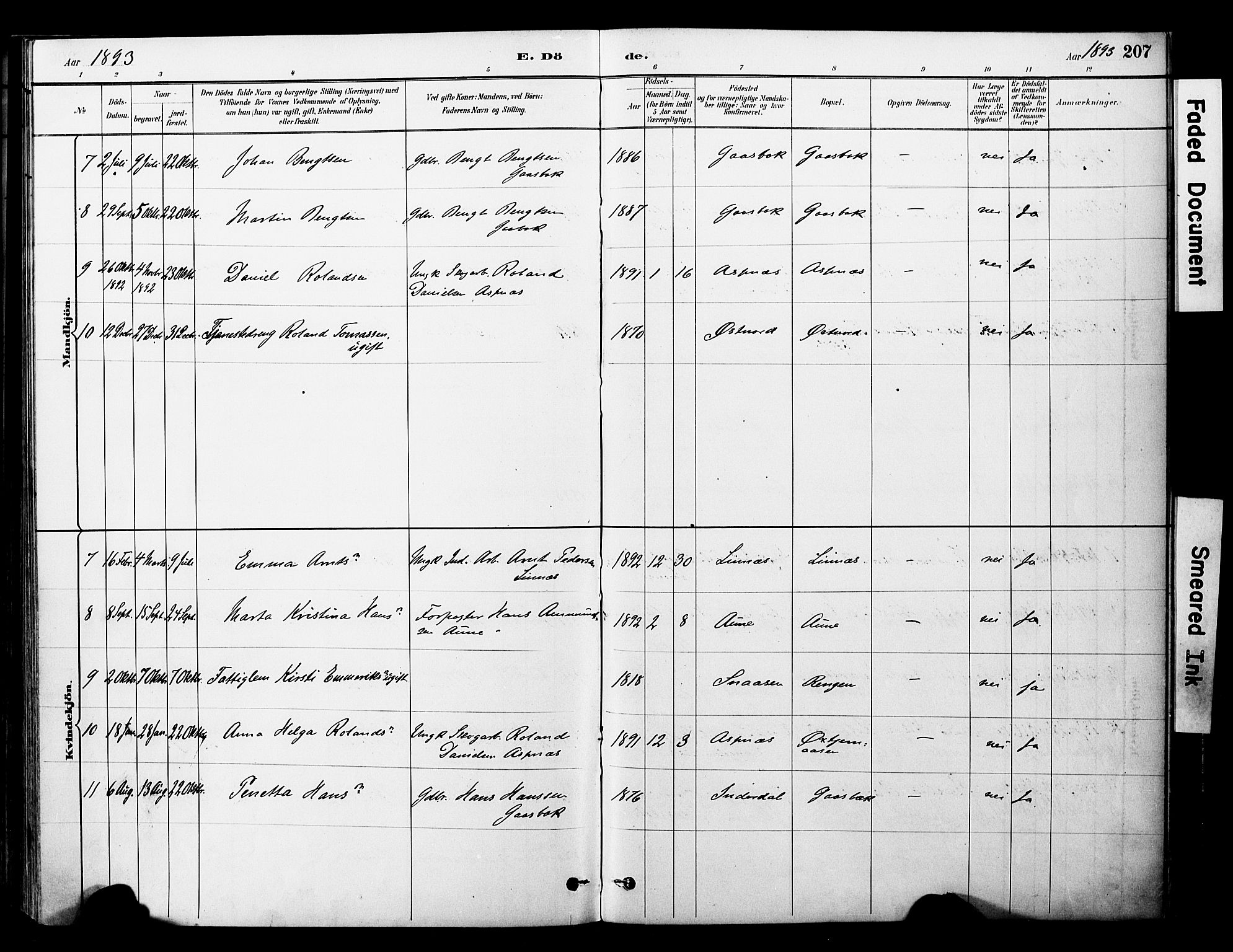 Ministerialprotokoller, klokkerbøker og fødselsregistre - Nord-Trøndelag, SAT/A-1458/757/L0505: Parish register (official) no. 757A01, 1882-1904, p. 207