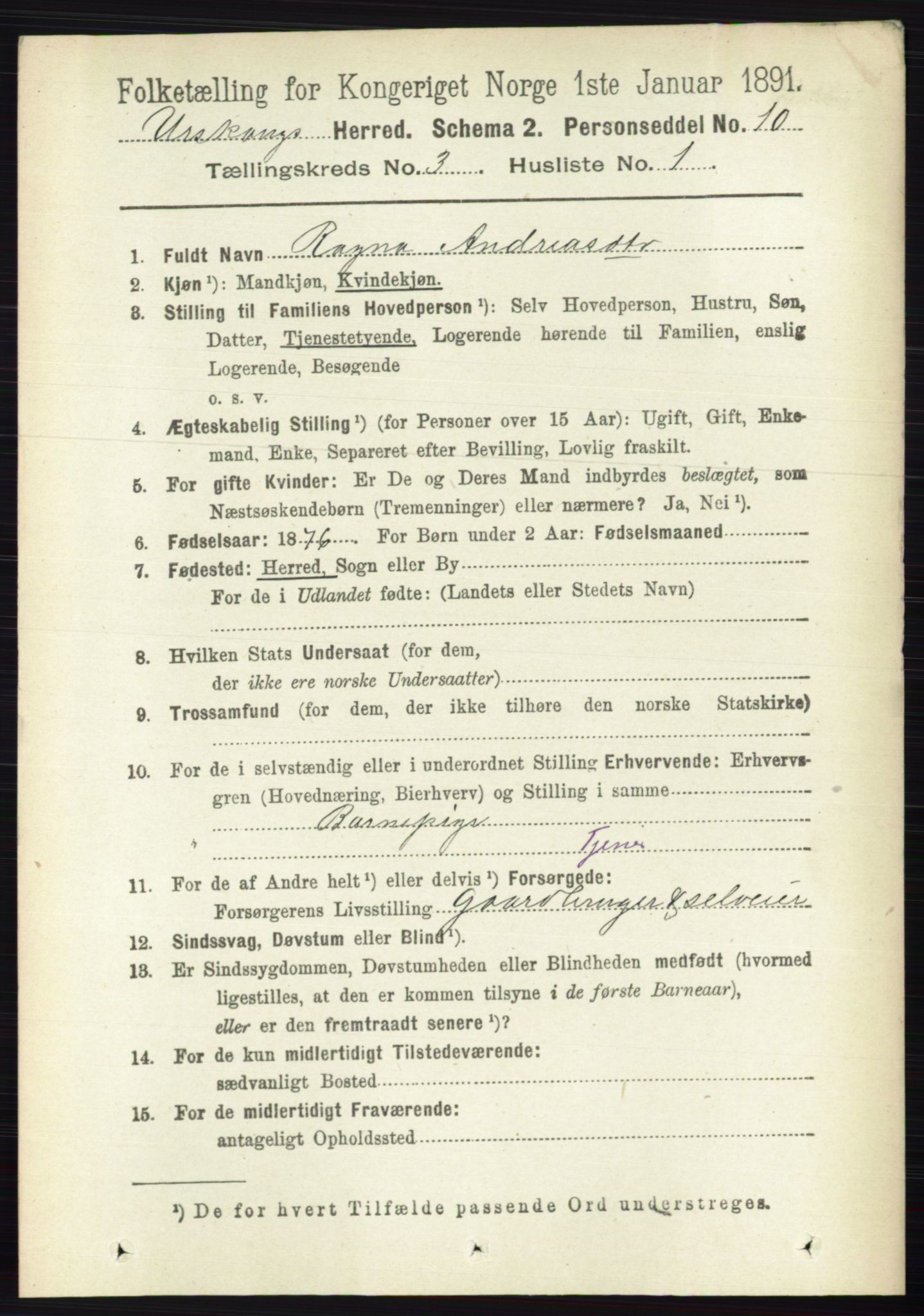 RA, 1891 census for 0224 Aurskog, 1891, p. 508