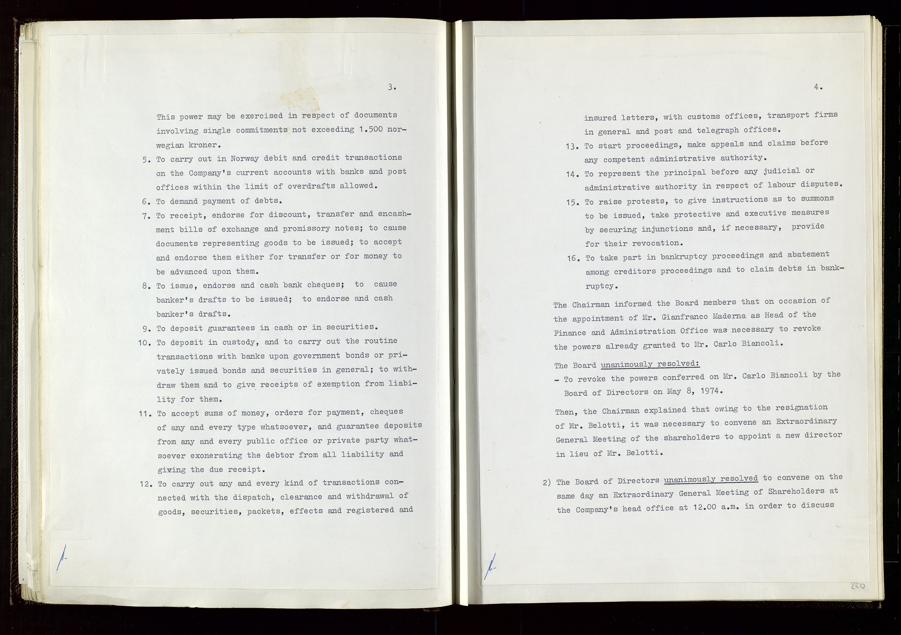 Pa 1583 - Norsk Agip AS, AV/SAST-A-102138/A/Aa/L0002: General assembly and Board of Directors meeting minutes, 1972-1979, p. 279-280