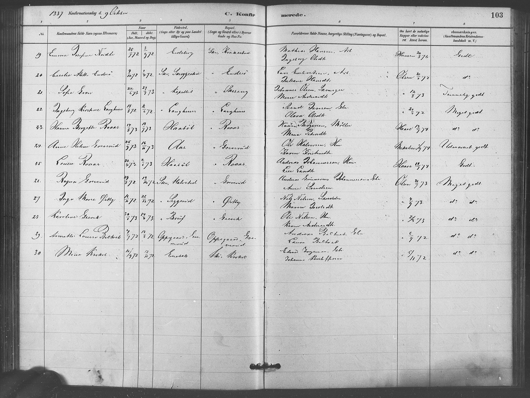 Kråkstad prestekontor Kirkebøker, AV/SAO-A-10125a/F/Fb/L0001: Parish register (official) no. II 1, 1880-1892, p. 103