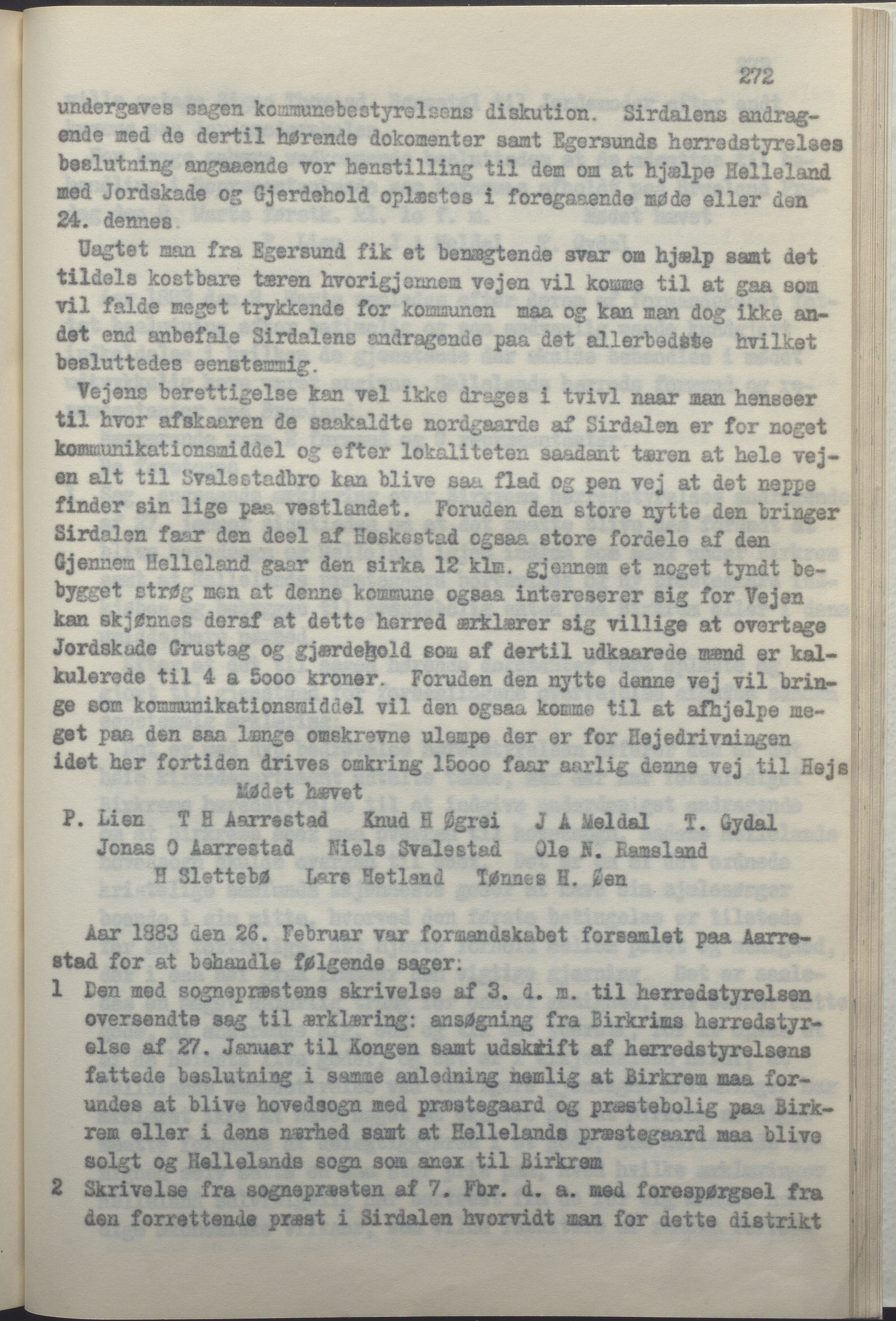 Helleland kommune - Formannskapet, IKAR/K-100479/A/Ab/L0002: Avskrift av møtebok, 1866-1887, p. 272