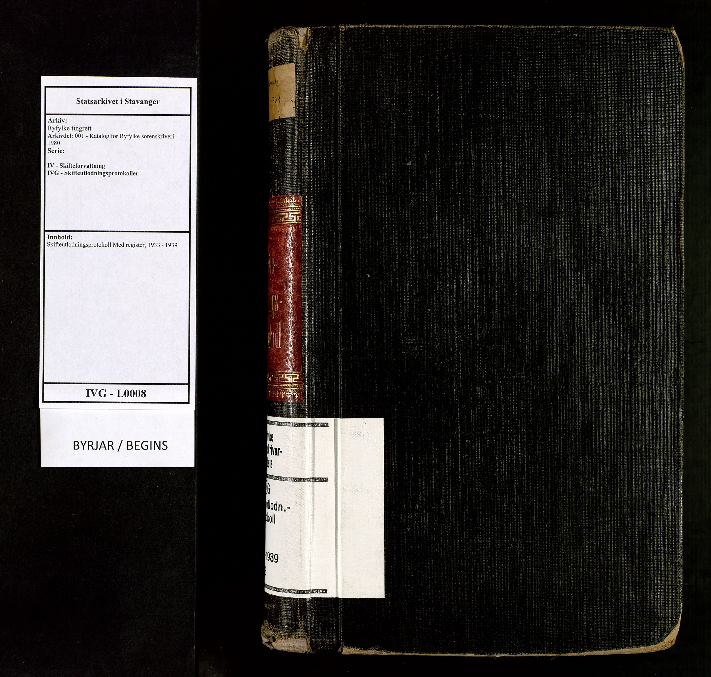 Ryfylke tingrett, AV/SAST-A-100055/001/IV/IVG/L0008: Skifteutlodningsprotokoll Med register, 1933-1939