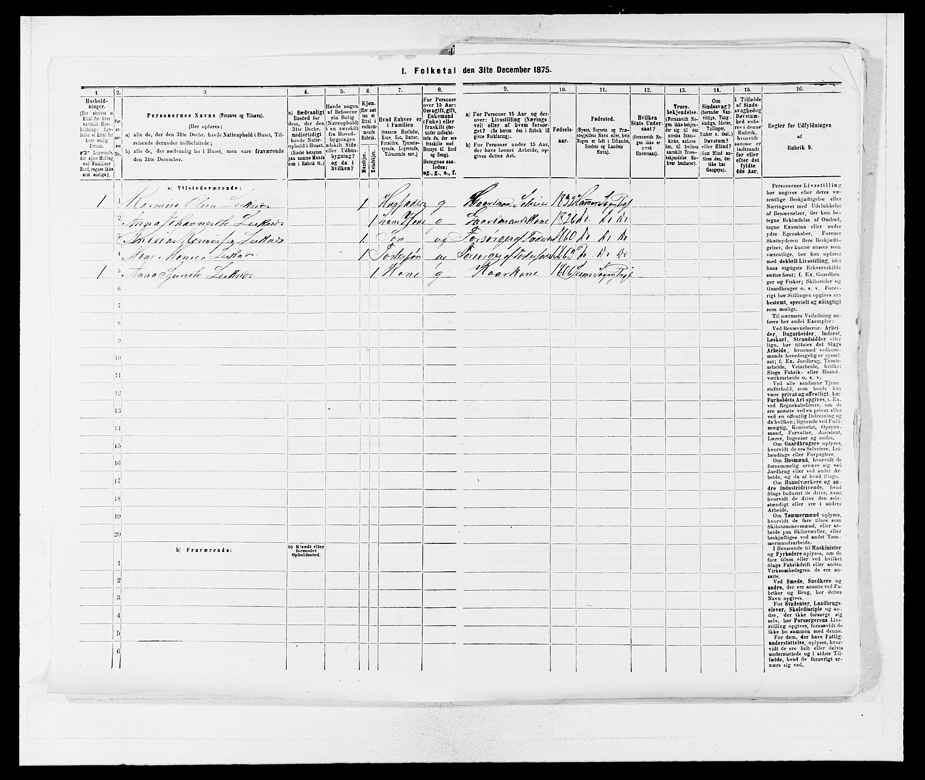 SAB, 1875 census for 1254P Hamre, 1875, p. 870