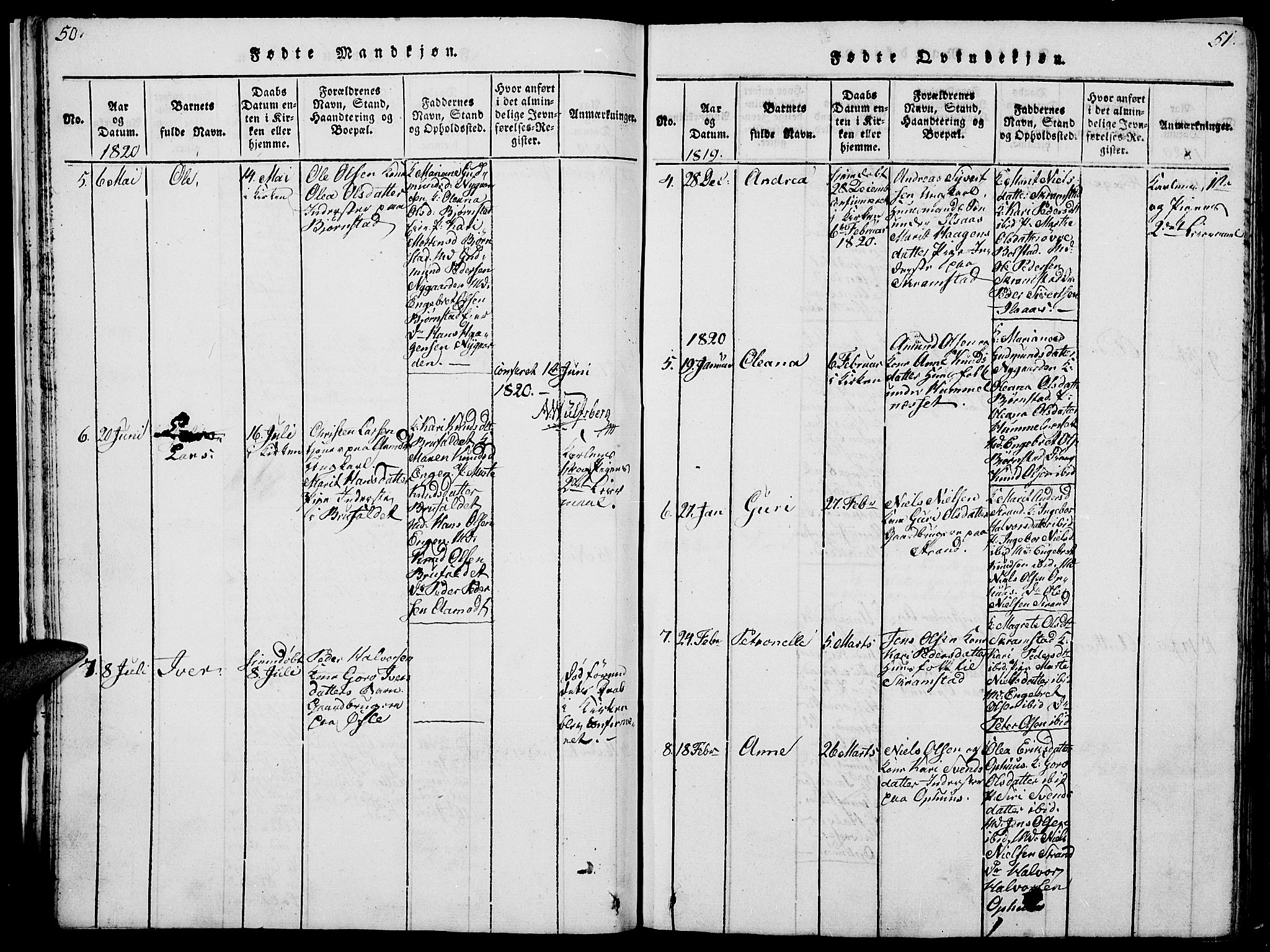 Åmot prestekontor, Hedmark, SAH/PREST-056/H/Ha/Hab/L0001: Parish register (copy) no. 1, 1815-1847, p. 50-51