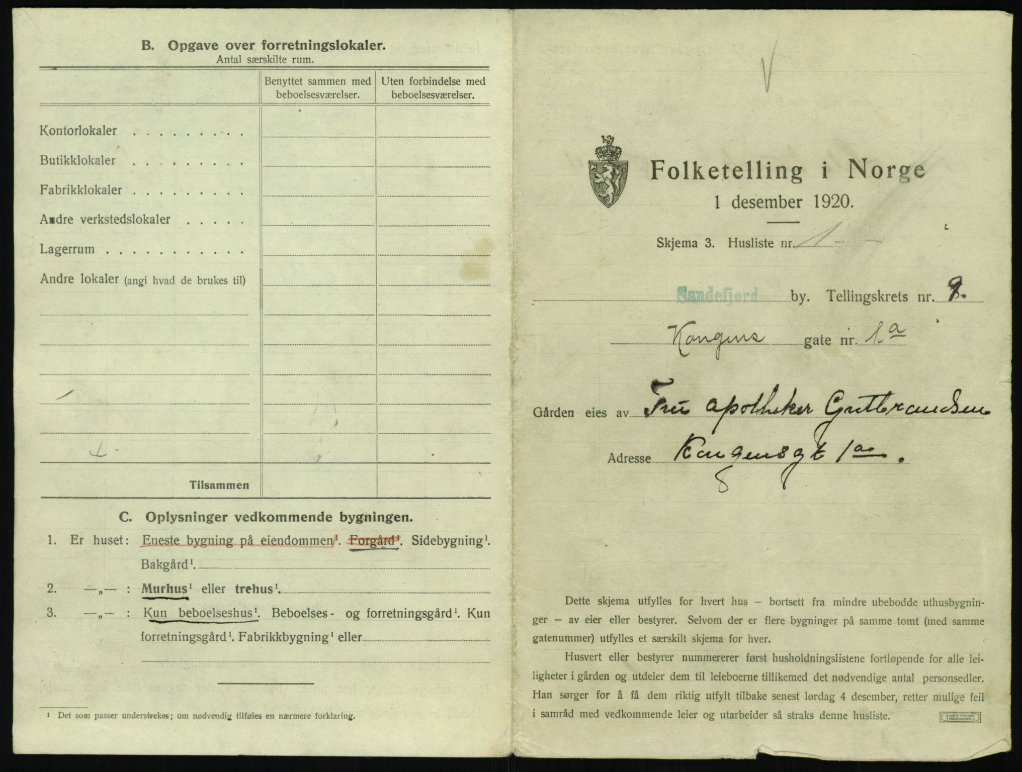 SAKO, 1920 census for Sandefjord, 1920, p. 1010