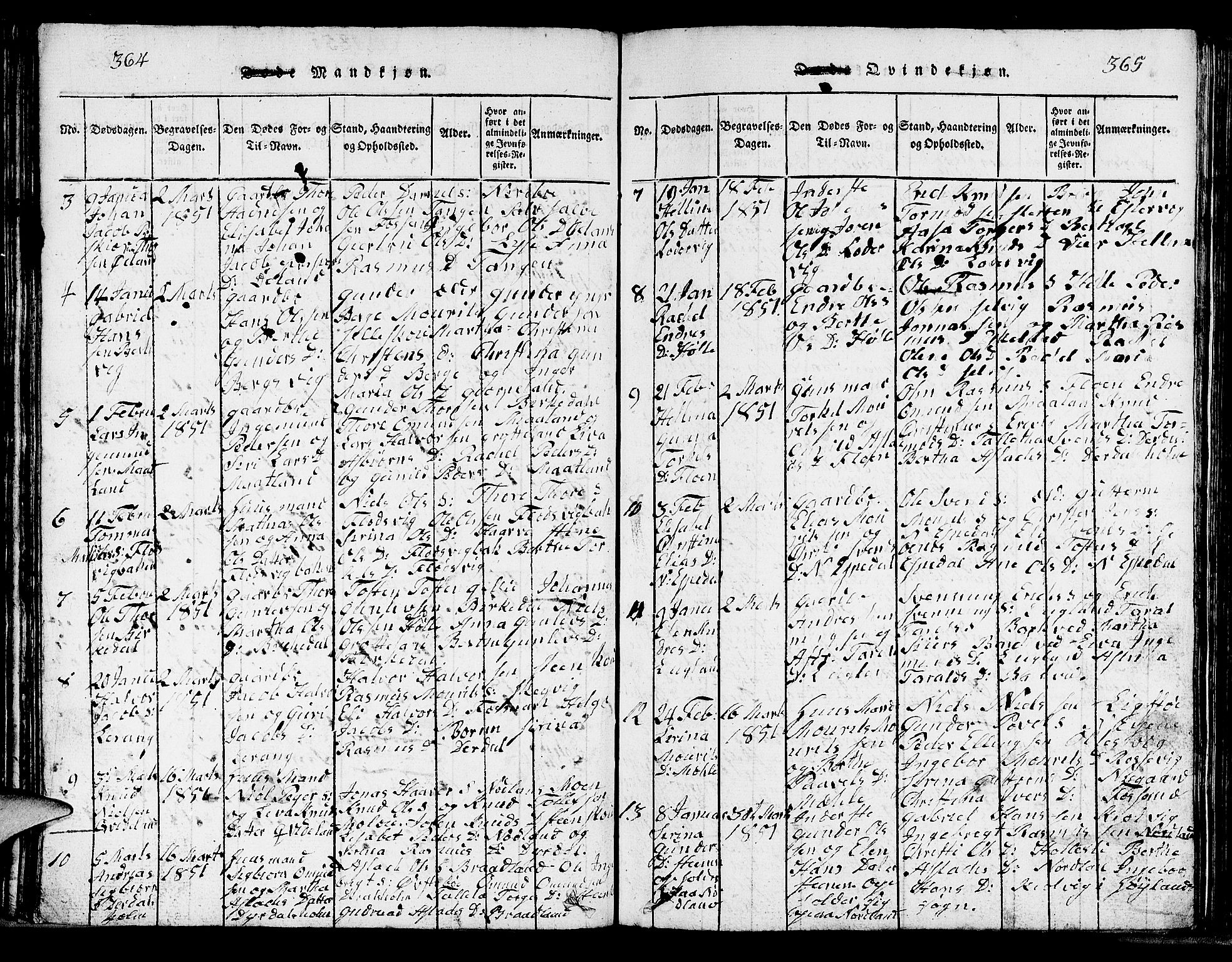 Strand sokneprestkontor, AV/SAST-A-101828/H/Ha/Hab/L0002: Parish register (copy) no. B 2, 1816-1854, p. 364-365