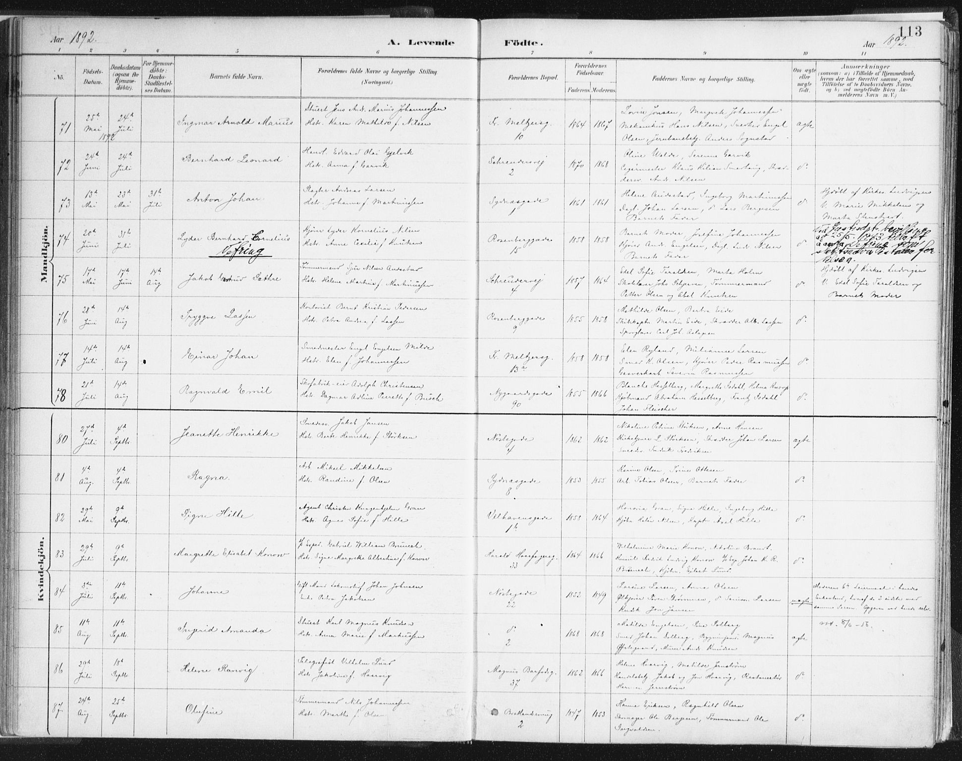 Johanneskirken sokneprestembete, SAB/A-76001/H/Haa/L0001: Parish register (official) no. A 1, 1885-1900, p. 113