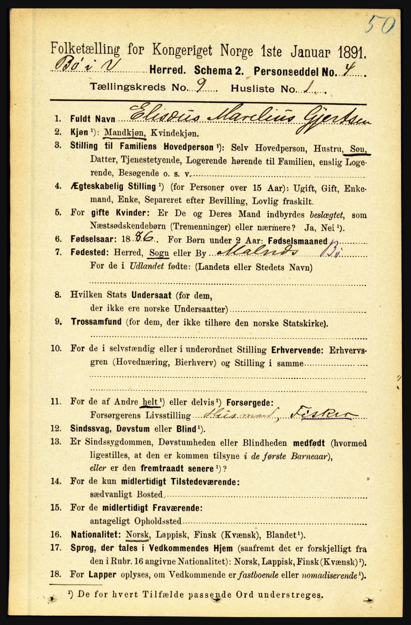 RA, 1891 census for 1867 Bø, 1891, p. 3321