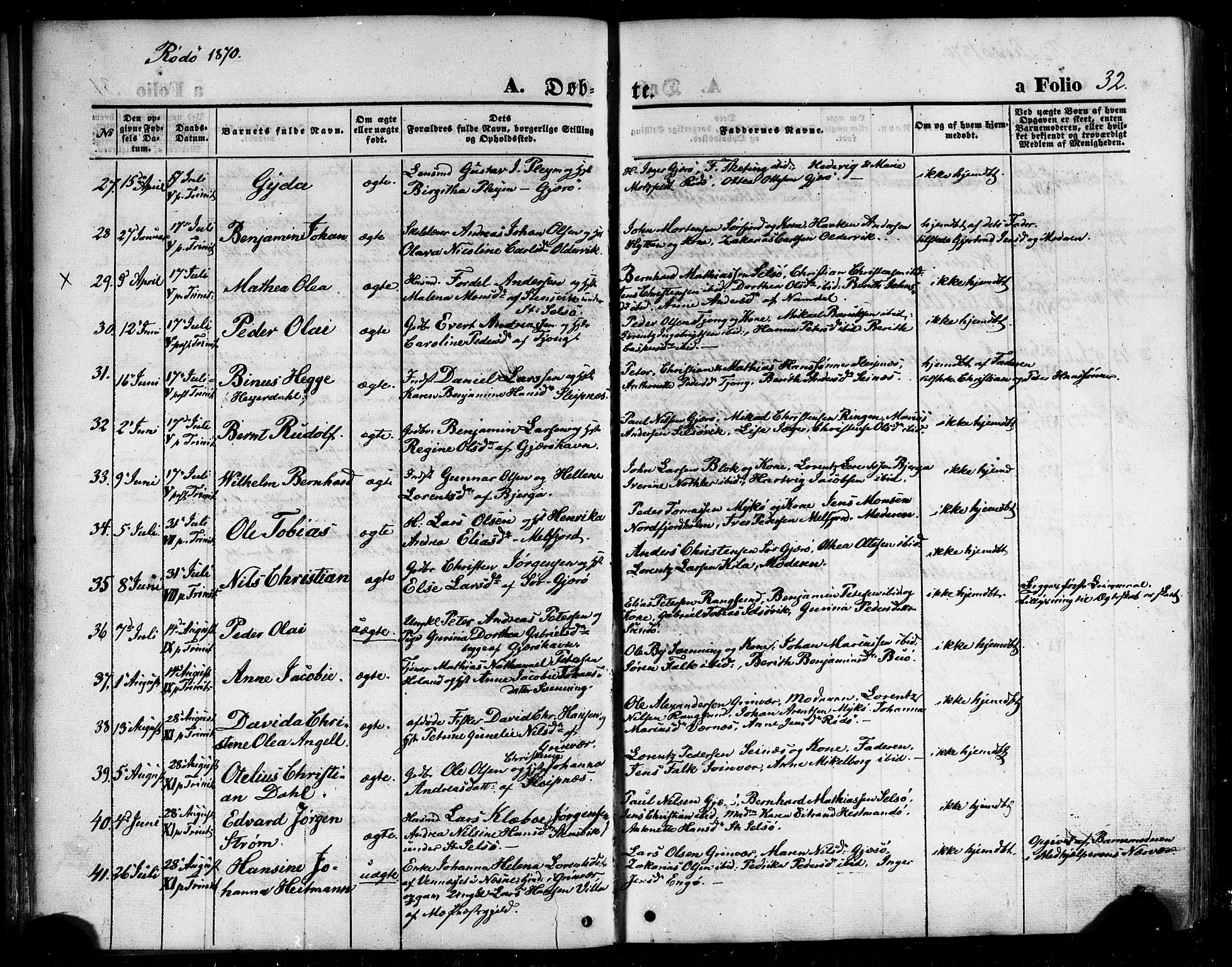 Ministerialprotokoller, klokkerbøker og fødselsregistre - Nordland, SAT/A-1459/841/L0606: Parish register (official) no. 841A10, 1860-1877, p. 32