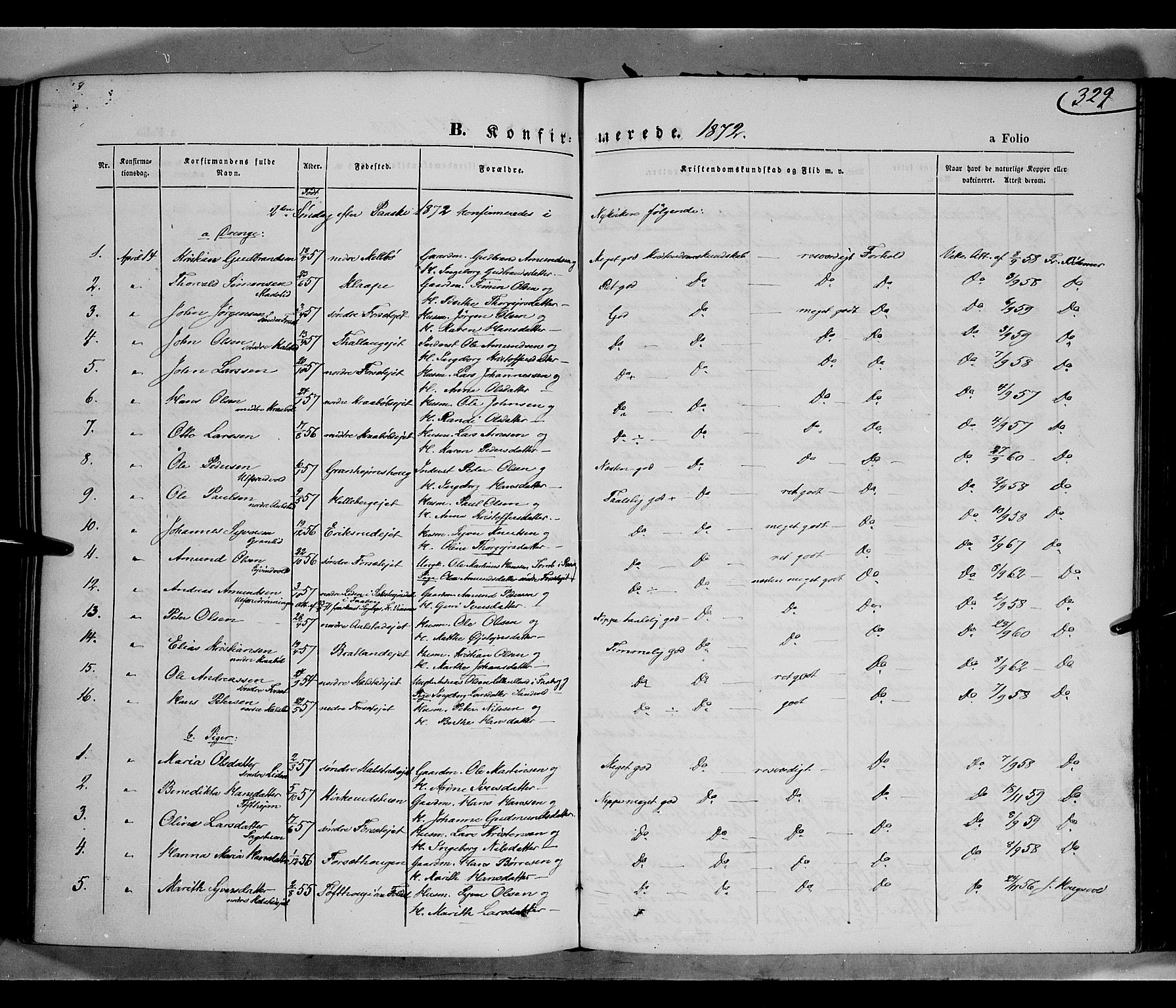 Gausdal prestekontor, SAH/PREST-090/H/Ha/Haa/L0009: Parish register (official) no. 9, 1862-1873, p. 329