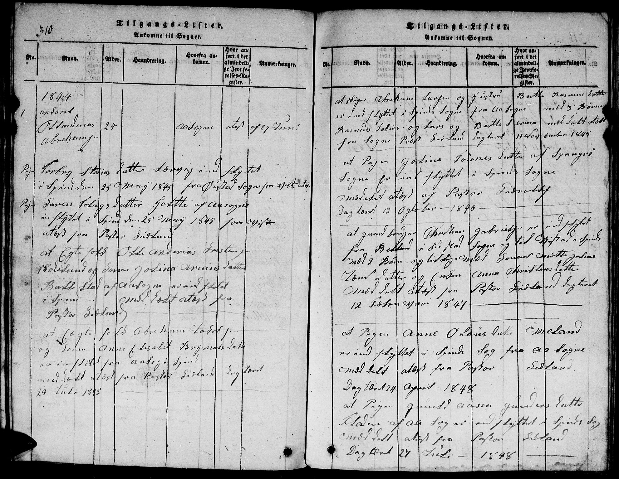 Herad sokneprestkontor, AV/SAK-1111-0018/F/Fb/Fbb/L0001: Parish register (copy) no. B 1, 1815-1852, p. 310