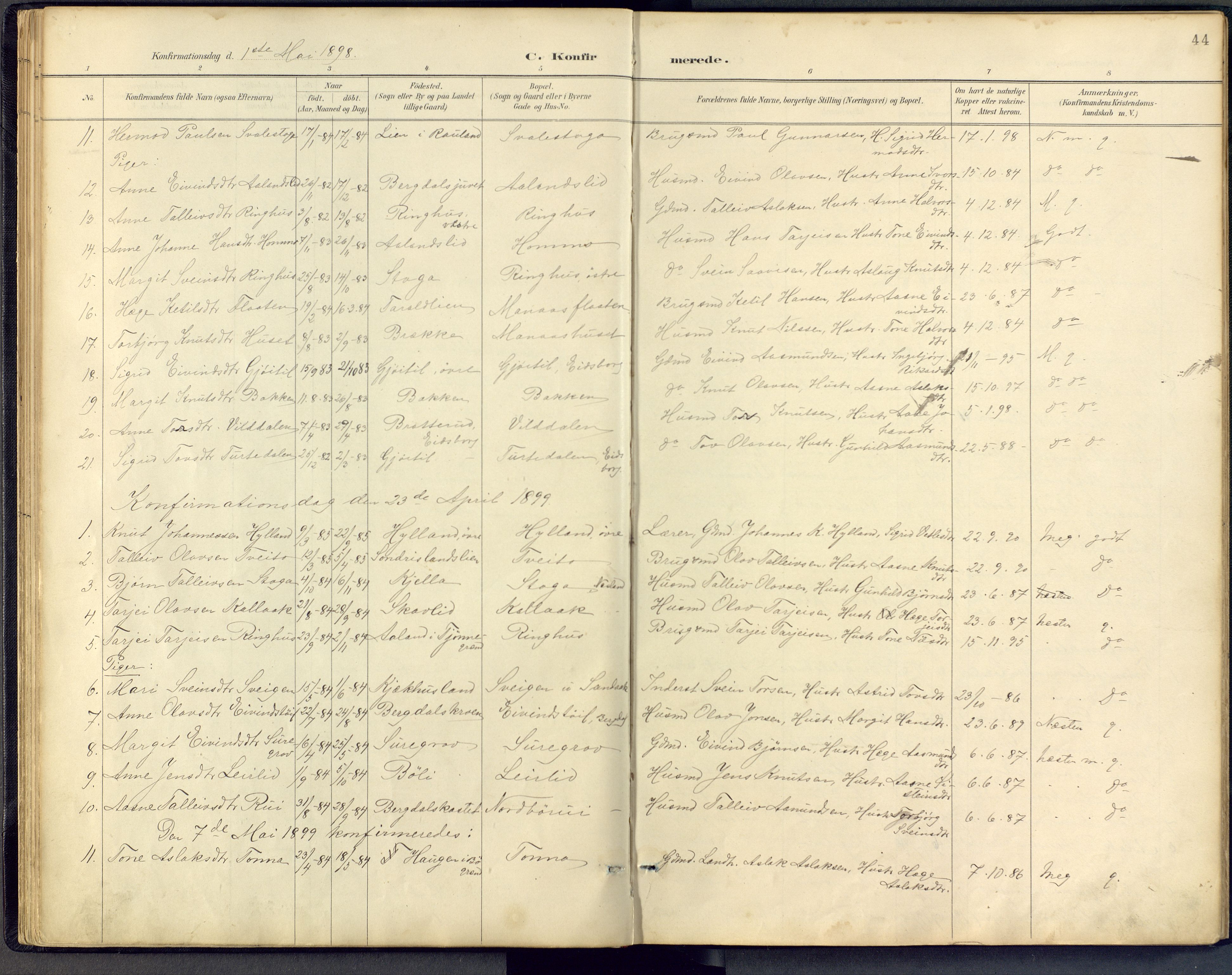Vinje kirkebøker, SAKO/A-312/F/Fb/L0002: Parish register (official) no. II 2, 1887-1925, p. 44