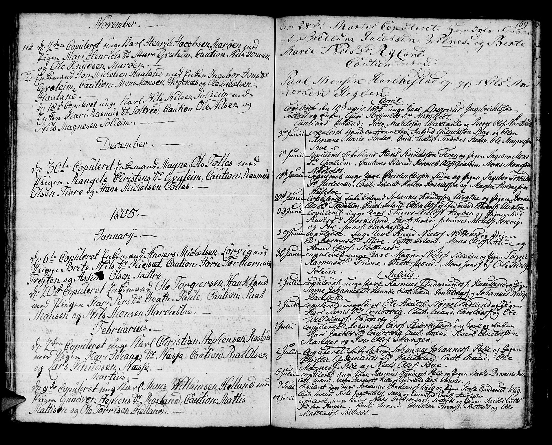 Manger sokneprestembete, SAB/A-76801/H/Haa: Parish register (official) no. A 2, 1792-1815, p. 169