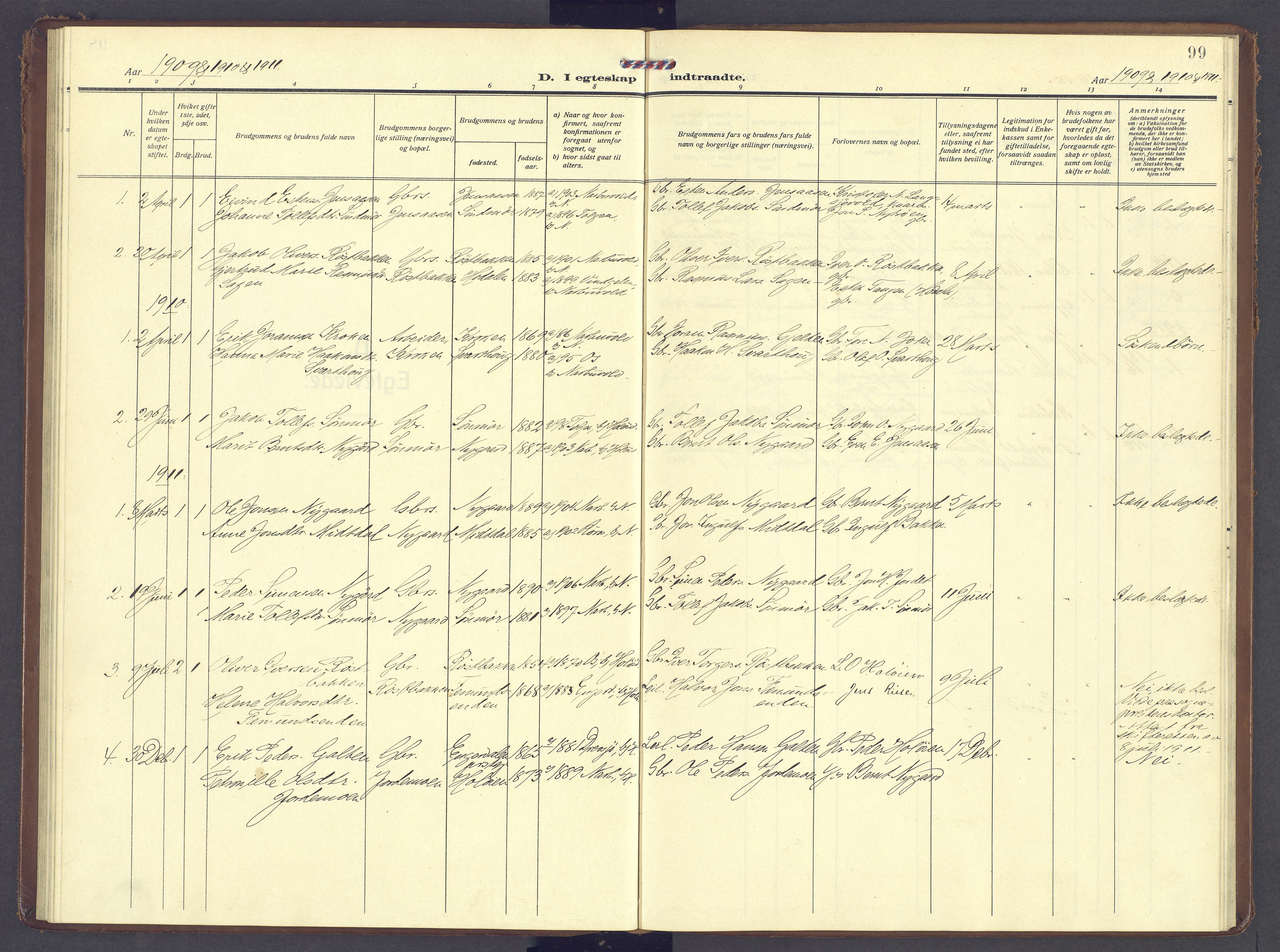 Tolga prestekontor, AV/SAH-PREST-062/K/L0013: Parish register (official) no. 13, 1908-1915, p. 99