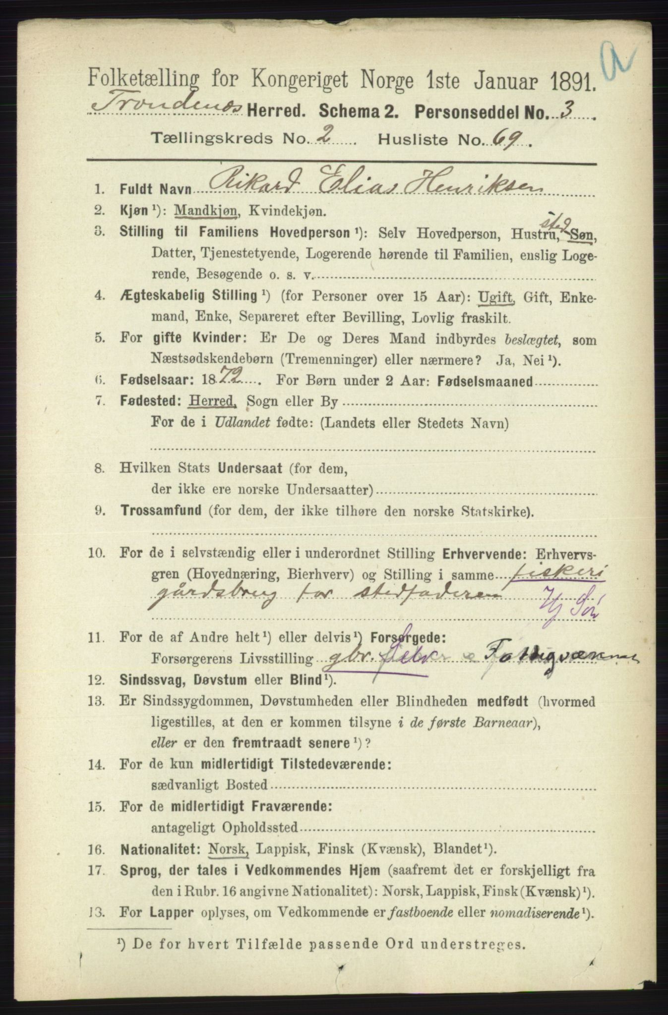 RA, 1891 census for 1914 Trondenes, 1891, p. 1100