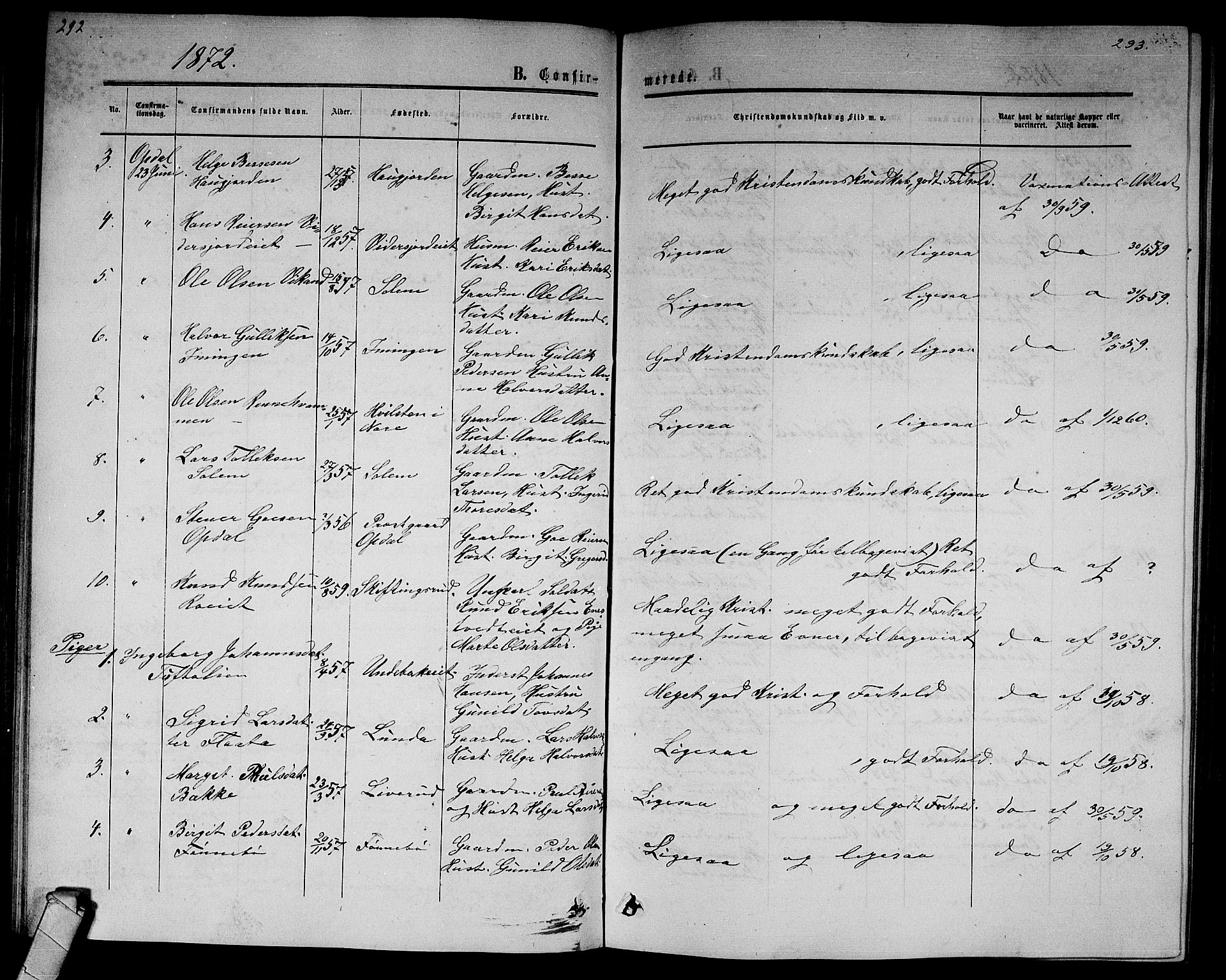 Nore kirkebøker, SAKO/A-238/G/Gb/L0001: Parish register (copy) no. II 1, 1862-1877, p. 292-293
