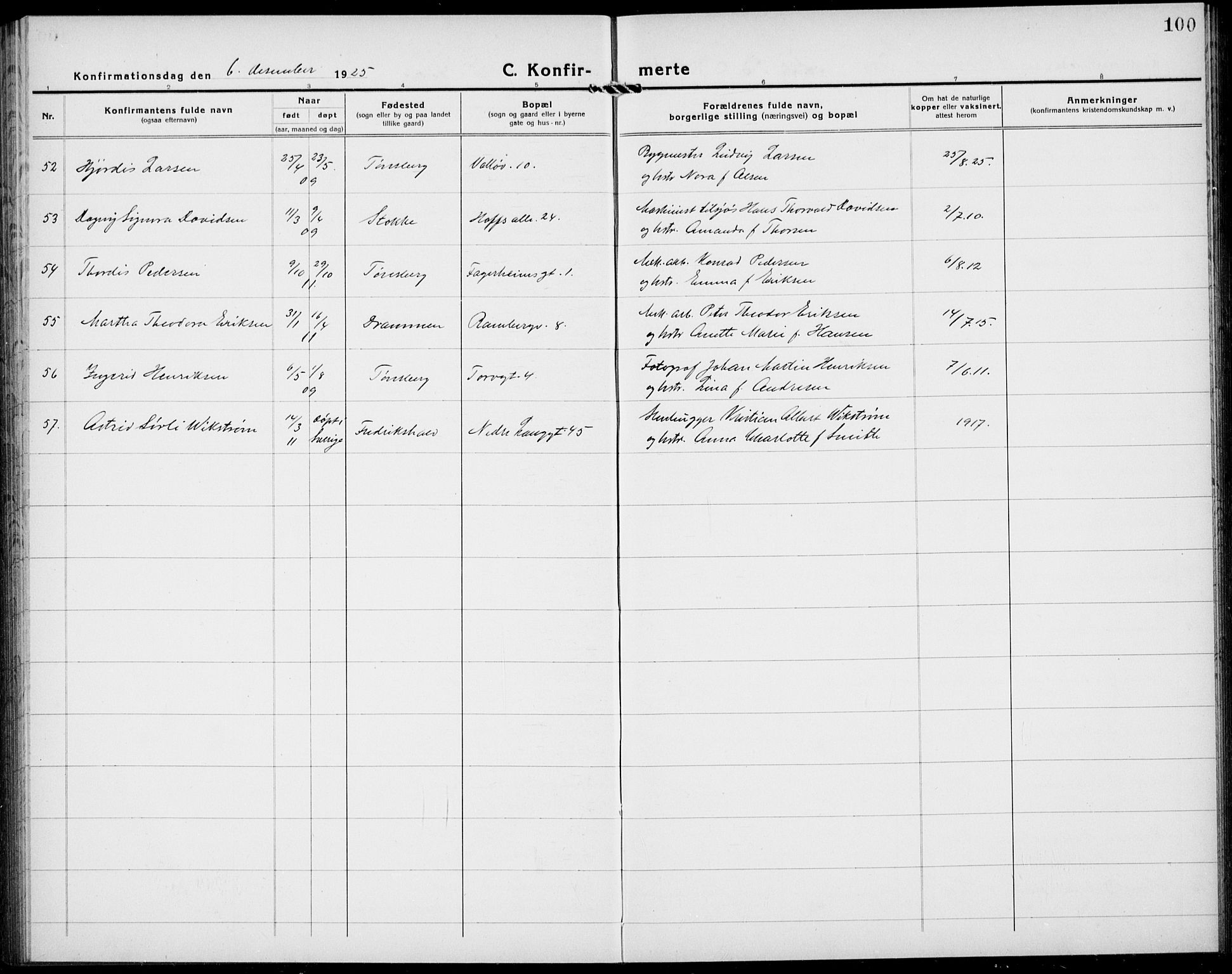 Tønsberg kirkebøker, AV/SAKO-A-330/G/Ga/L0013: Parish register (copy) no. 13, 1920-1929, p. 100