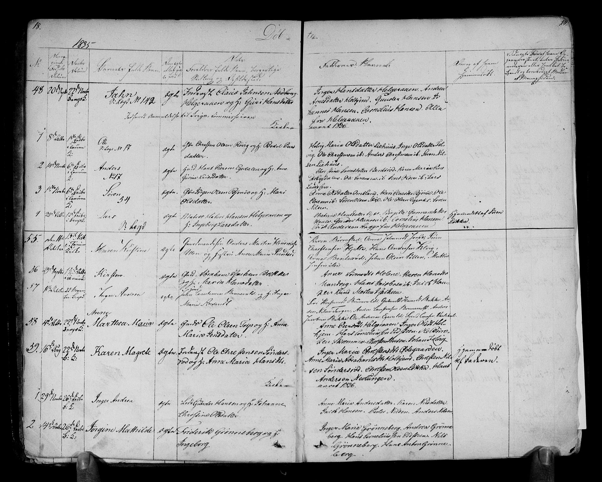 Brunlanes kirkebøker, AV/SAKO-A-342/F/Fa/L0003: Parish register (official) no. I 3, 1834-1845, p. 18-19