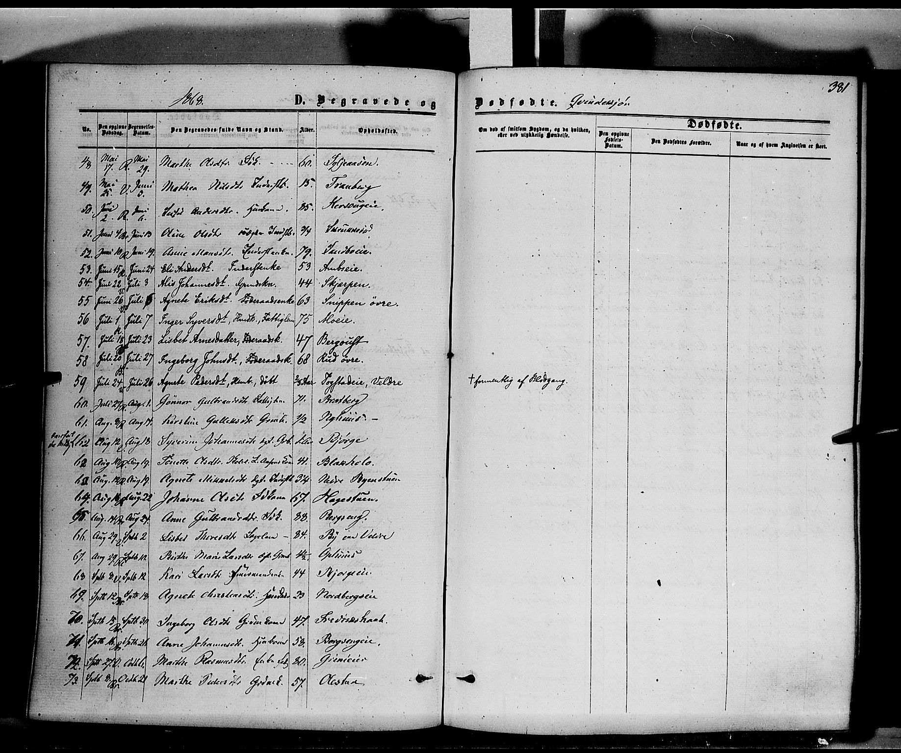 Ringsaker prestekontor, AV/SAH-PREST-014/K/Ka/L0010: Parish register (official) no. 10, 1861-1869, p. 381