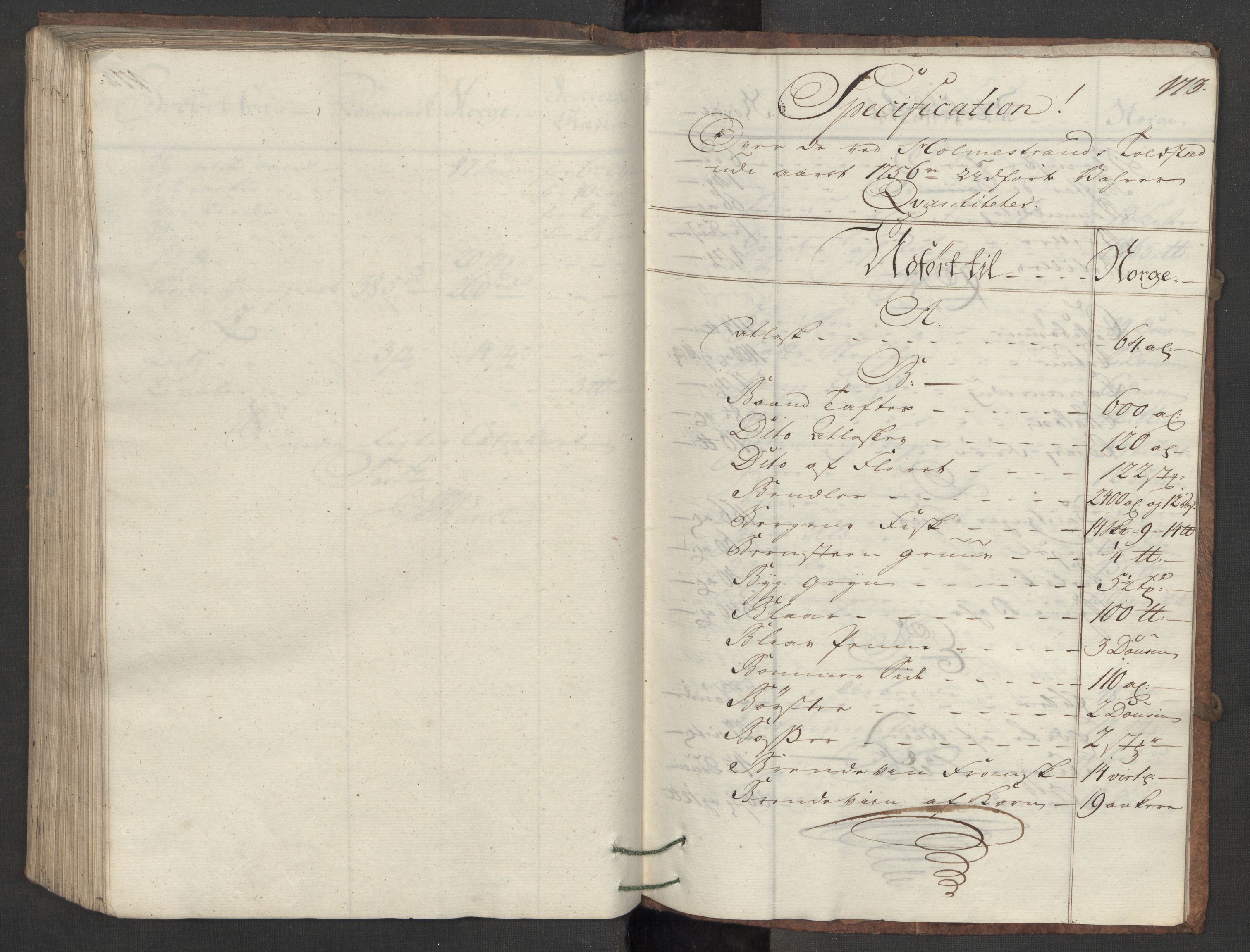 Generaltollkammeret, tollregnskaper, AV/RA-EA-5490/R09/L0021/0001: Tollregnskaper Holmestrand / Inngående hovedtollbok, 1756, p. 172b-173a