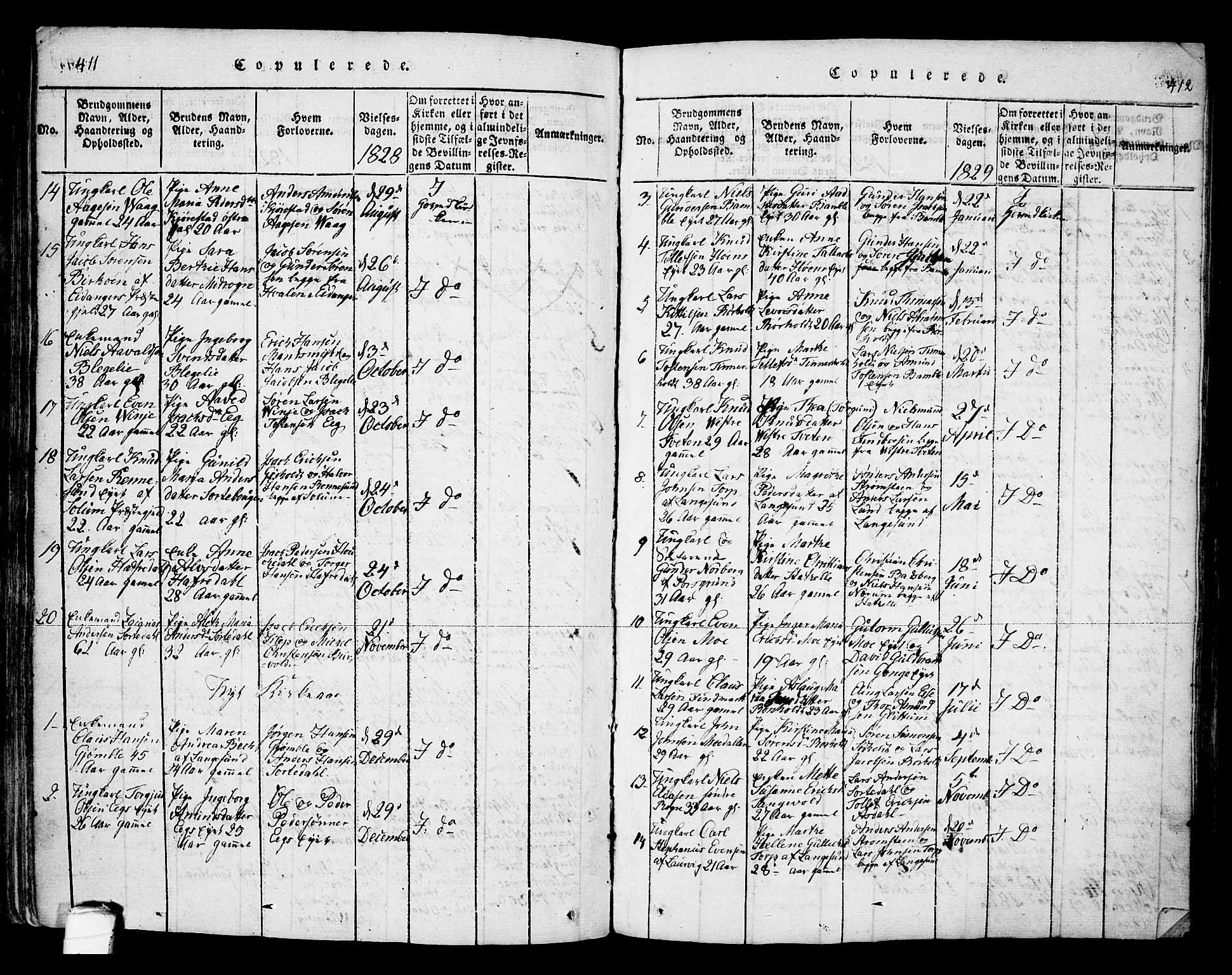 Bamble kirkebøker, AV/SAKO-A-253/F/Fa/L0003: Parish register (official) no. I 3 /1, 1814-1834, p. 411-412