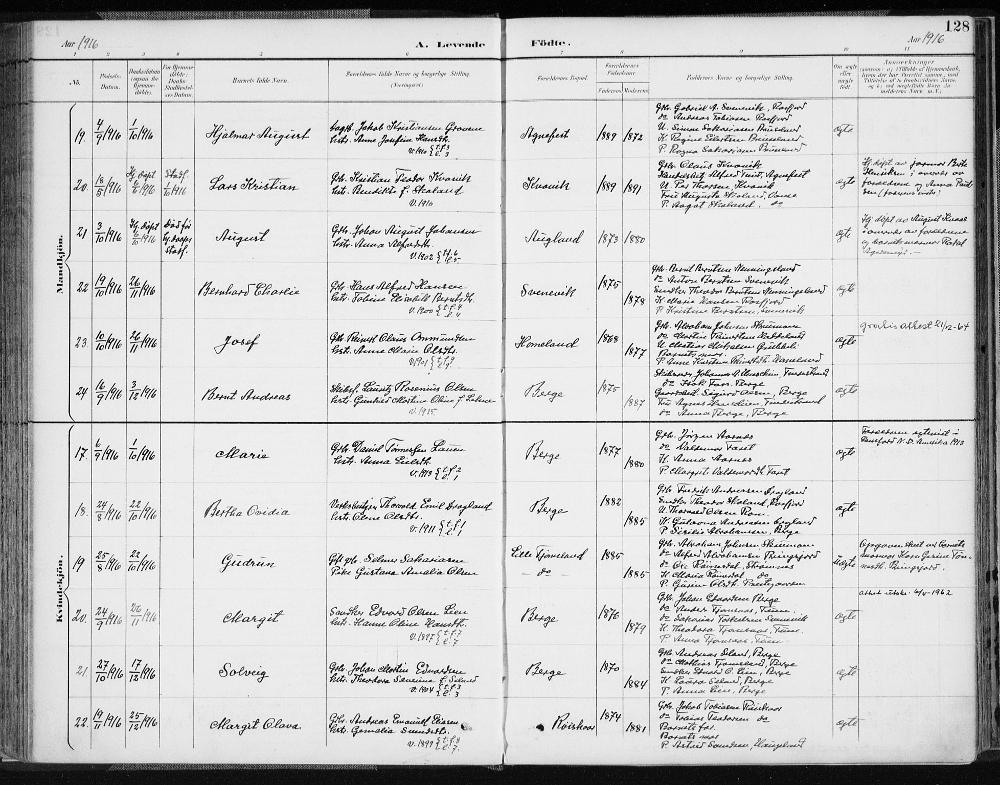 Lyngdal sokneprestkontor, AV/SAK-1111-0029/F/Fa/Fac/L0012: Parish register (official) no. A 12, 1894-1918, p. 128