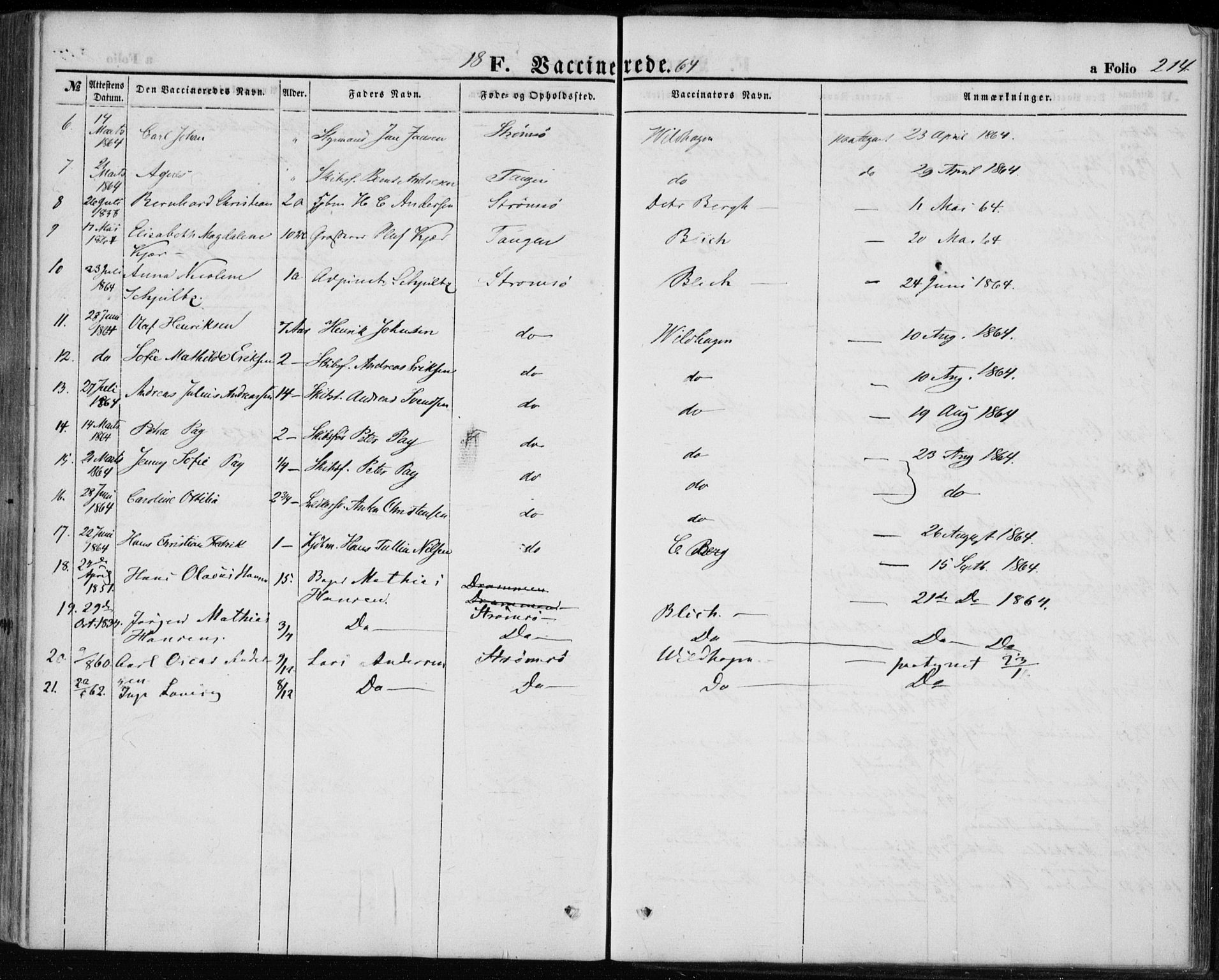 Strømsø kirkebøker, SAKO/A-246/F/Fa/L0017: Parish register (official) no. I 17, 1848-1865, p. 214