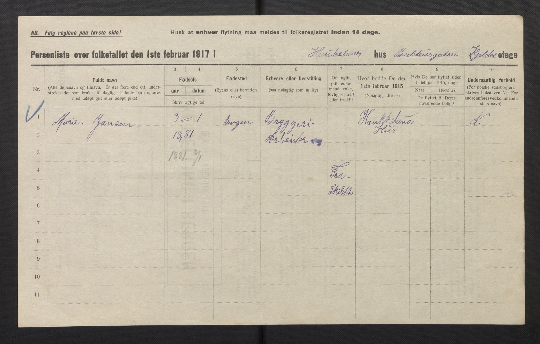 SAB, Municipal Census 1917 for Bergen, 1917, p. 48288