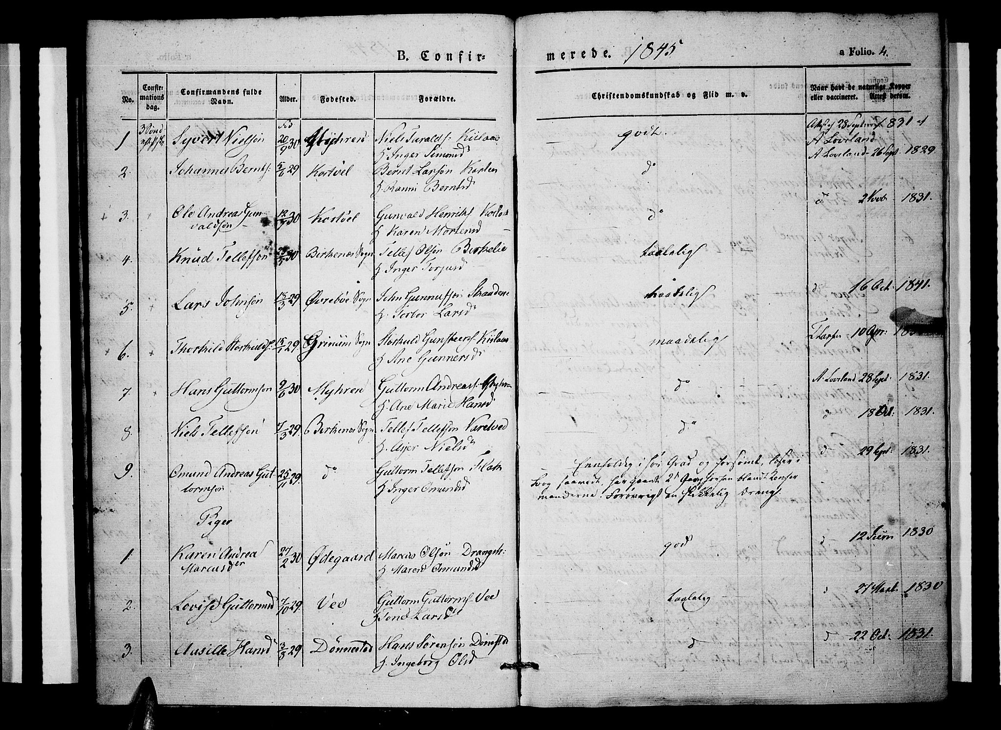 Tveit sokneprestkontor, AV/SAK-1111-0043/F/Fa/L0004: Parish register (official) no. A 4, 1843-1852, p. 4