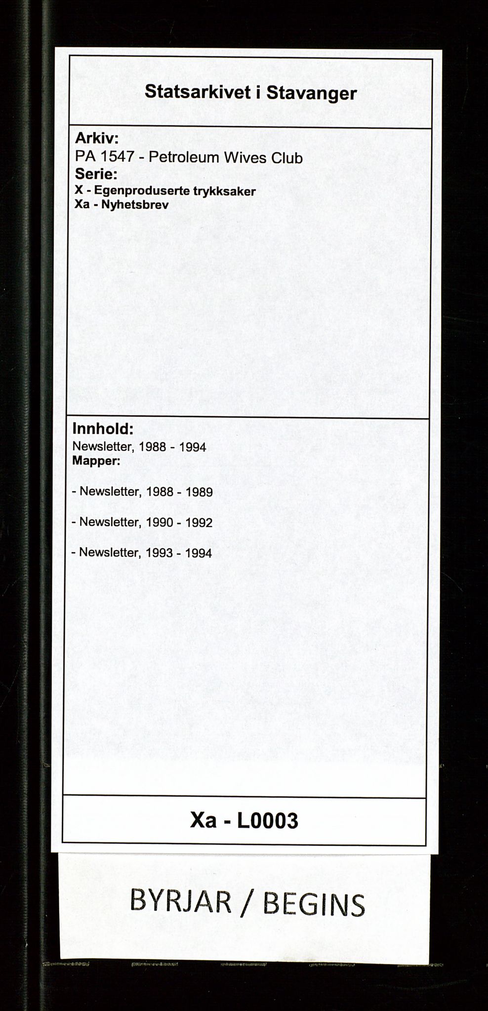 PA 1547 - Petroleum Wives Club, AV/SAST-A-101974/X/Xa/L0003: Newsletter, 1988-1994