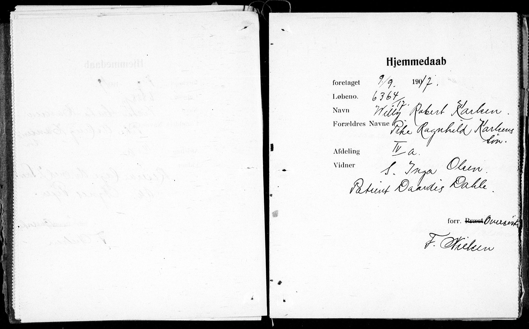 Ullevål sykehus prestekontor Kirkebøker, AV/SAO-A-10542a/K/Ka/L0002: Baptism register no. 2, 1907-1924