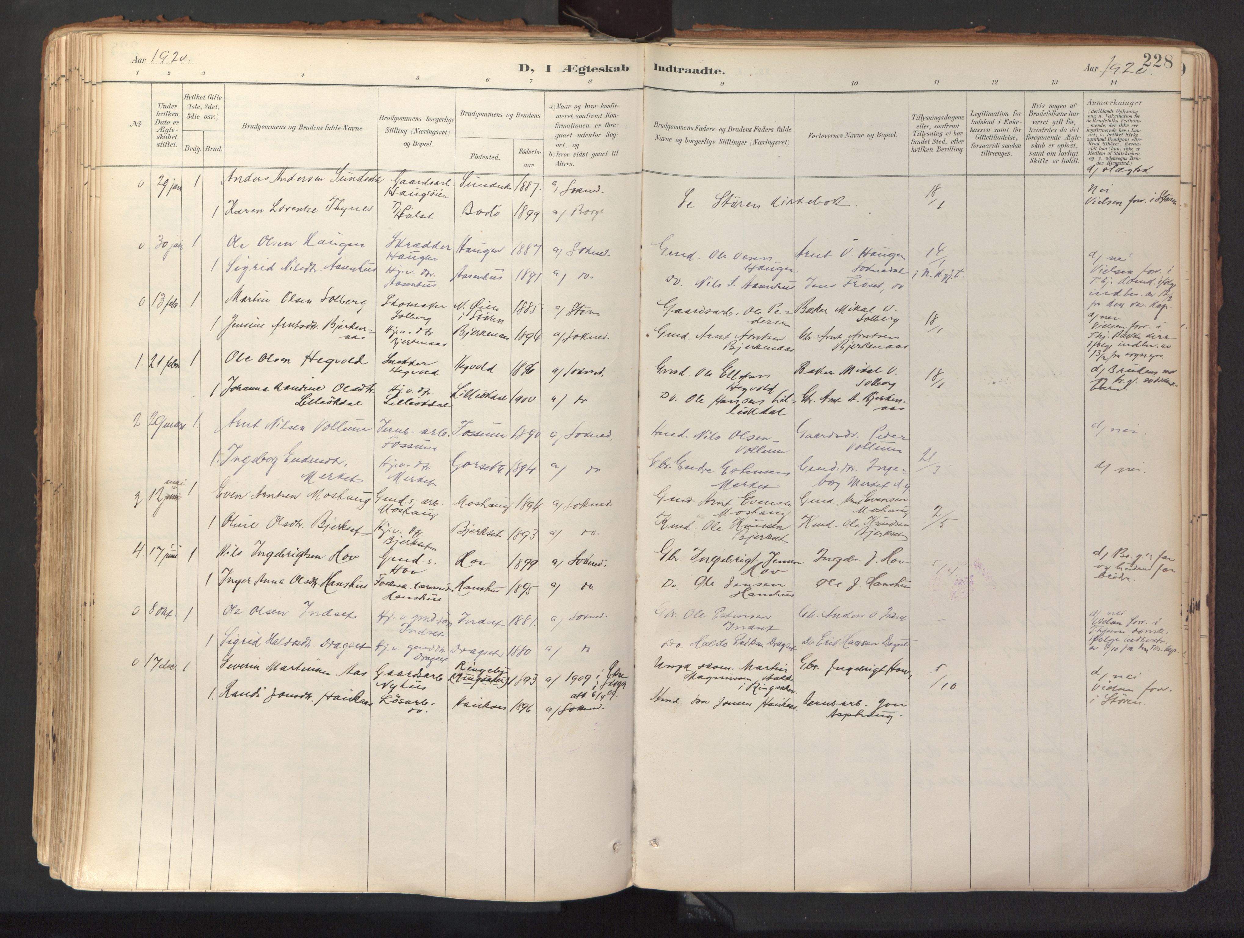 Ministerialprotokoller, klokkerbøker og fødselsregistre - Sør-Trøndelag, SAT/A-1456/689/L1041: Parish register (official) no. 689A06, 1891-1923, p. 228