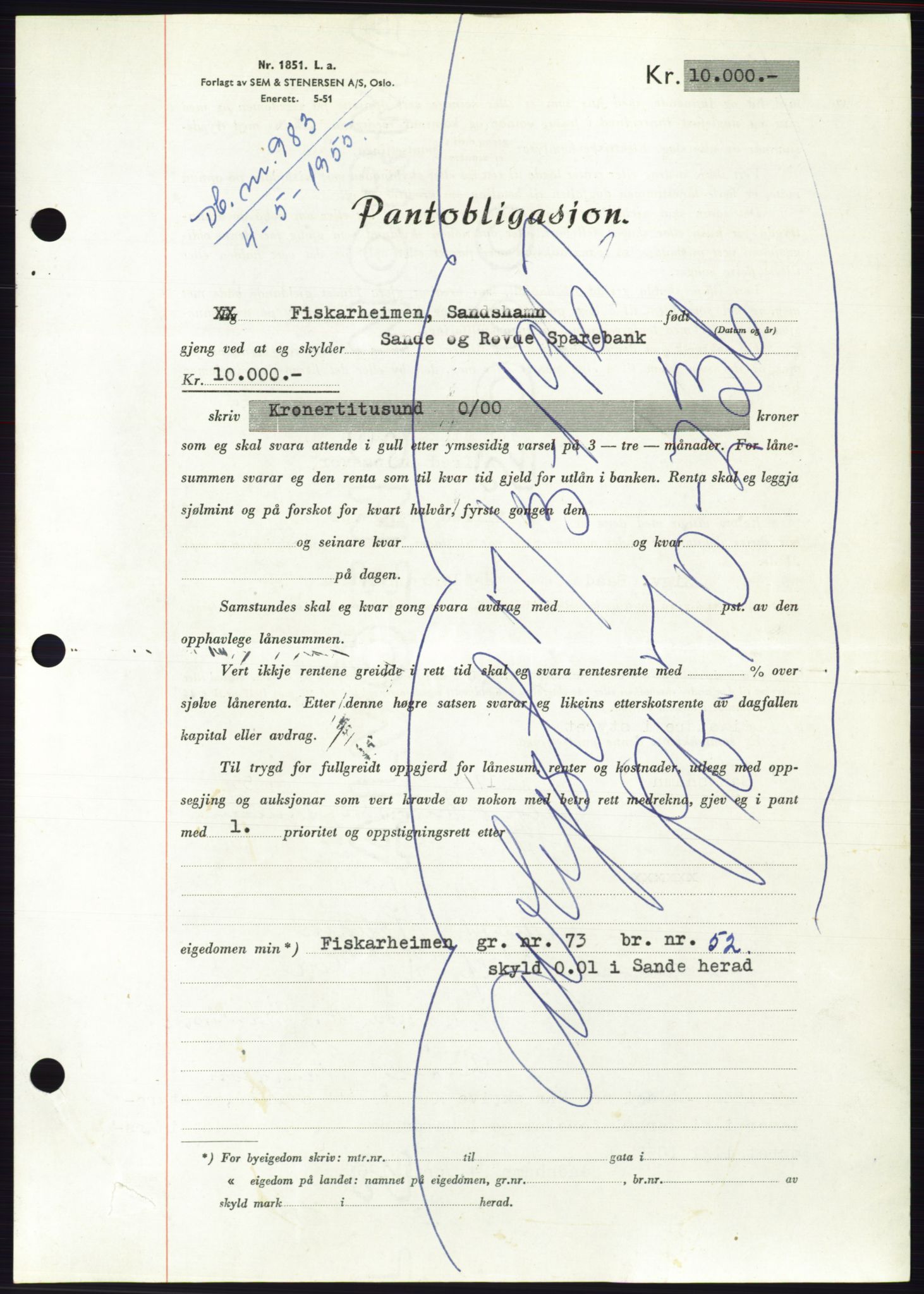 Søre Sunnmøre sorenskriveri, AV/SAT-A-4122/1/2/2C/L0126: Mortgage book no. 14B, 1954-1955, Diary no: : 983/1955