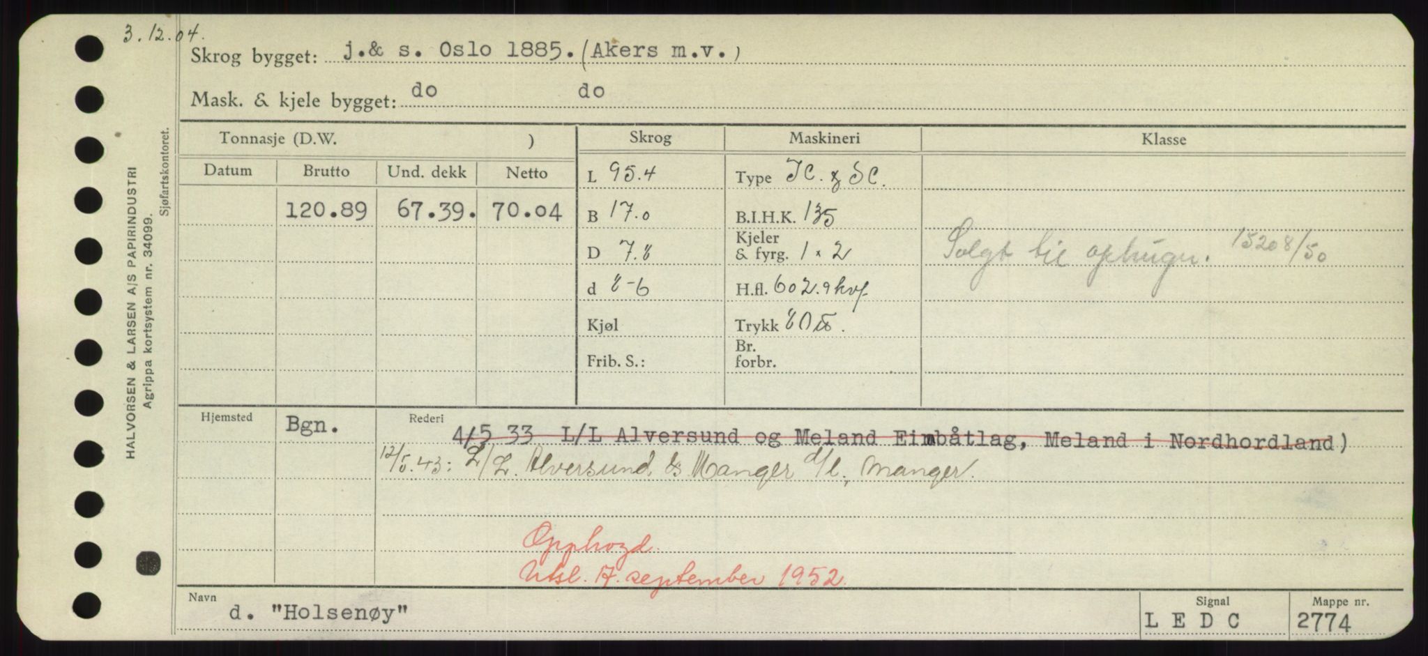 Sjøfartsdirektoratet med forløpere, Skipsmålingen, RA/S-1627/H/Hd/L0017: Fartøy, Holi-Hå, p. 23