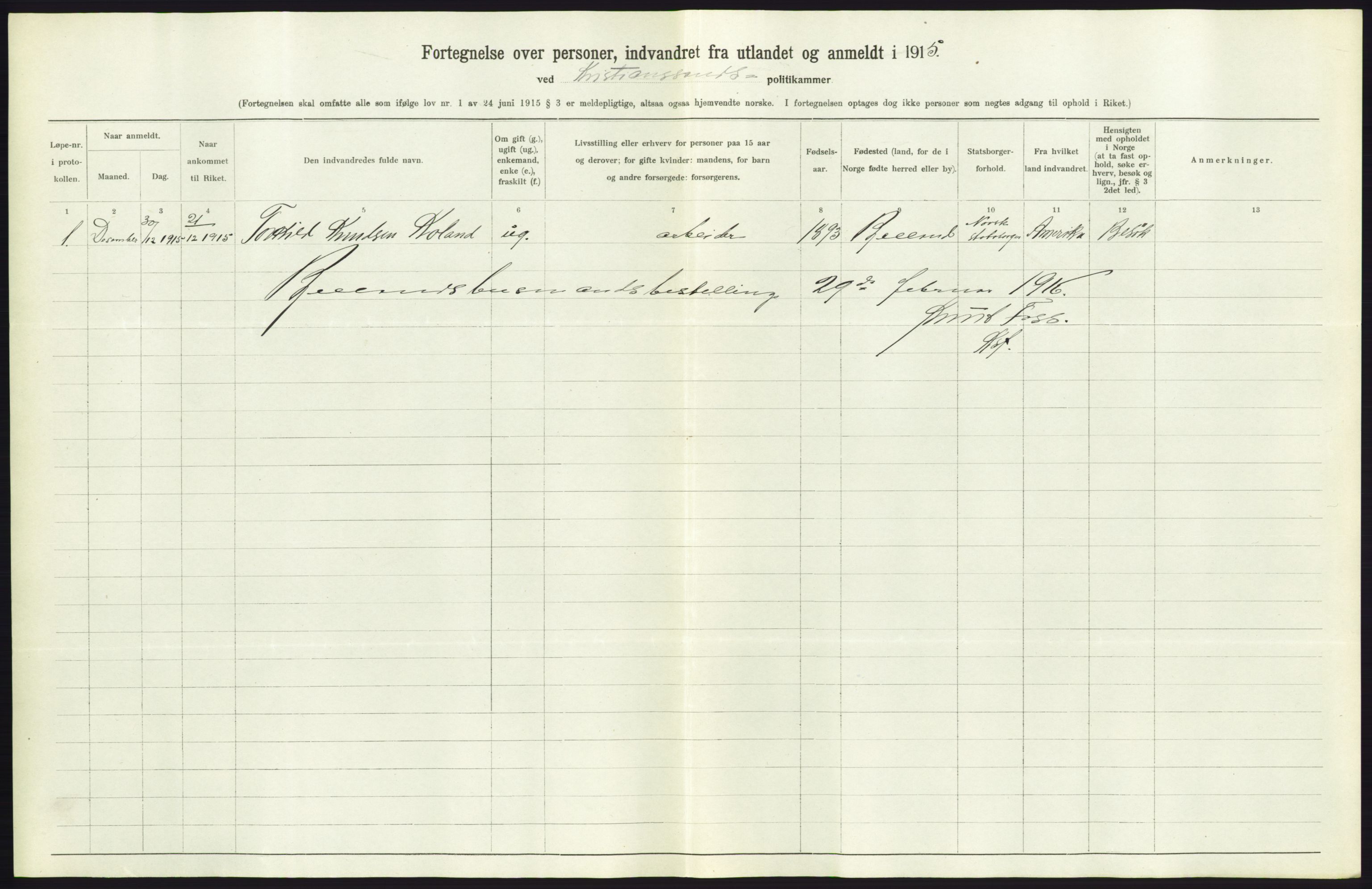 Statistisk sentralbyrå, Sosioøkonomiske emner, Folketellinger, boliger og boforhold, RA/S-2231/F/Fa/L0001: Innvandring. Navn/fylkesvis, 1915, p. 348