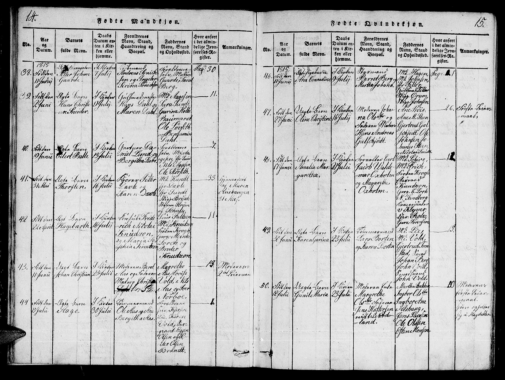 Ministerialprotokoller, klokkerbøker og fødselsregistre - Sør-Trøndelag, SAT/A-1456/601/L0043: Parish register (official) no. 601A11, 1815-1821, p. 14-15