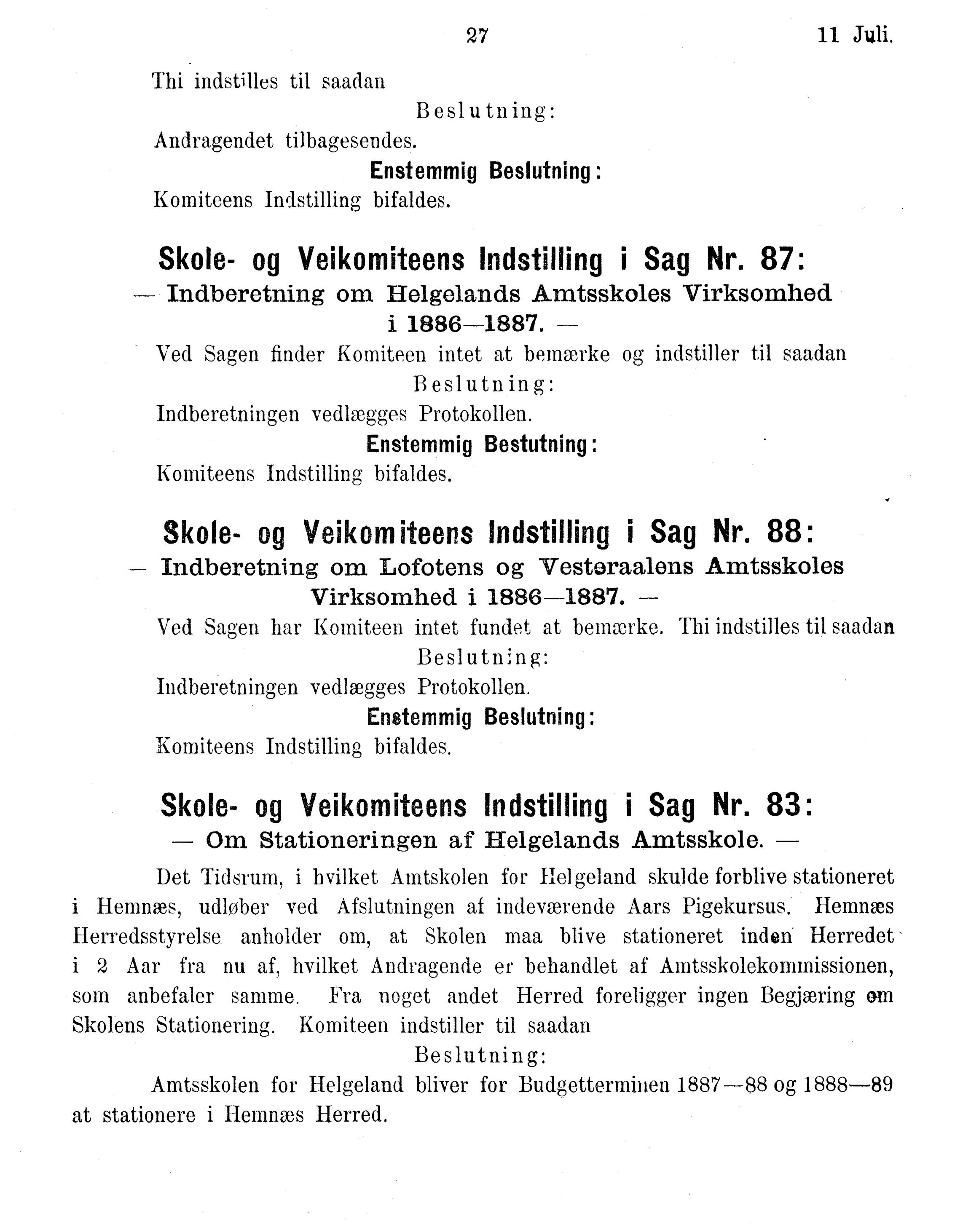 Nordland Fylkeskommune. Fylkestinget, AIN/NFK-17/176/A/Ac/L0015: Fylkestingsforhandlinger 1886-1890, 1886-1890