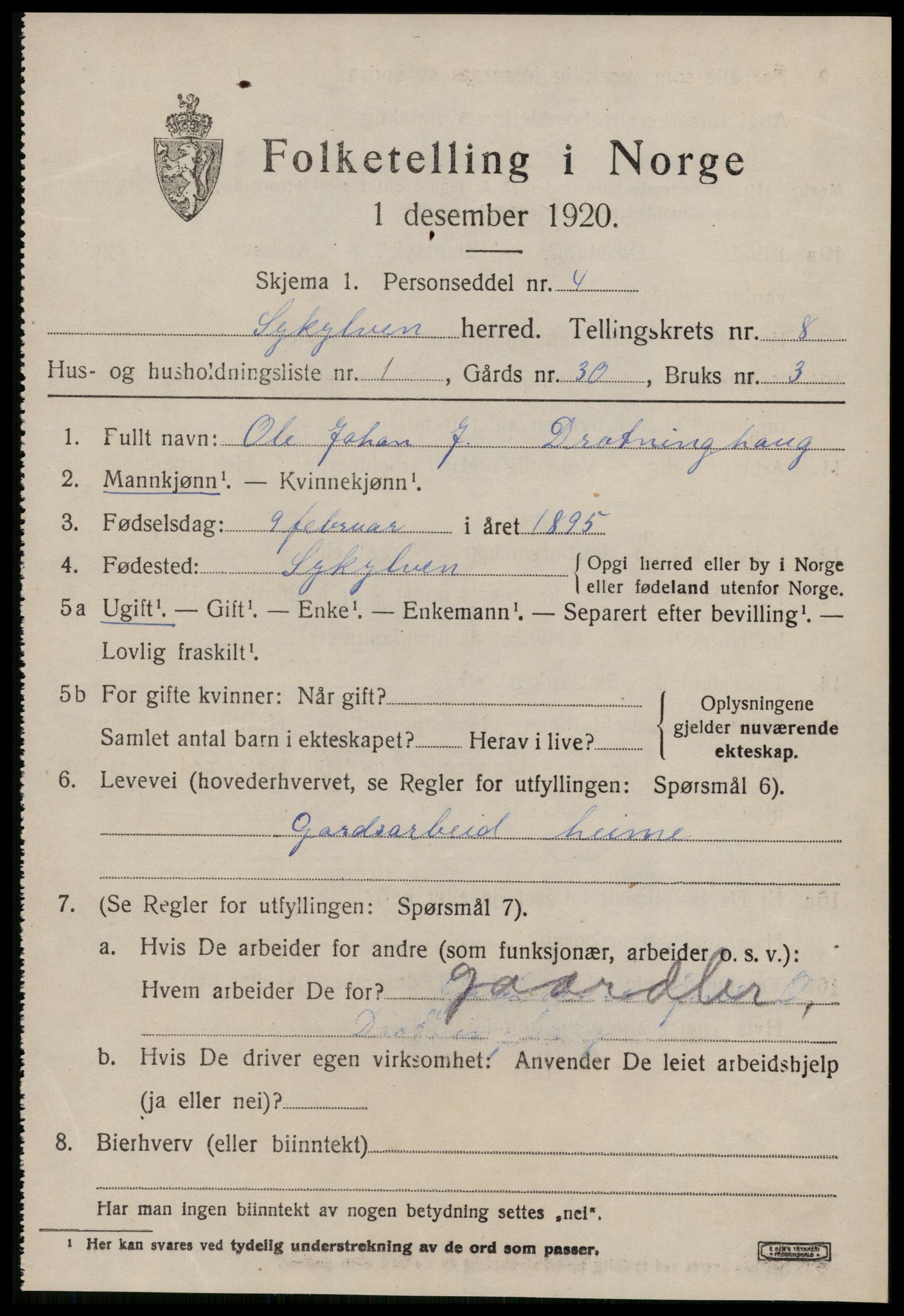 SAT, 1920 census for Sykkylven, 1920, p. 4241