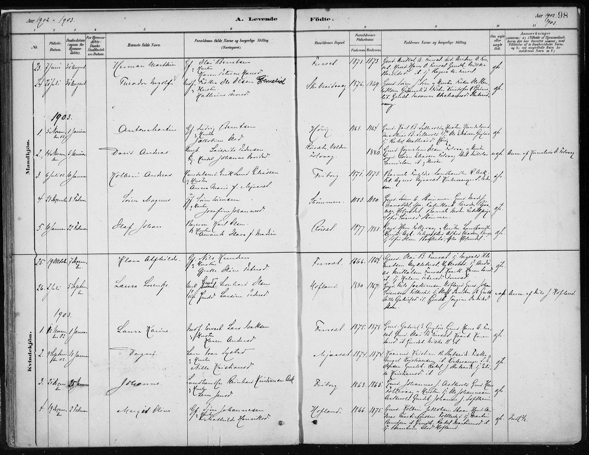 Askvoll sokneprestembete, AV/SAB-A-79501/H/Haa/Haab/L0002: Parish register (official) no. B 2, 1879-1909, p. 98