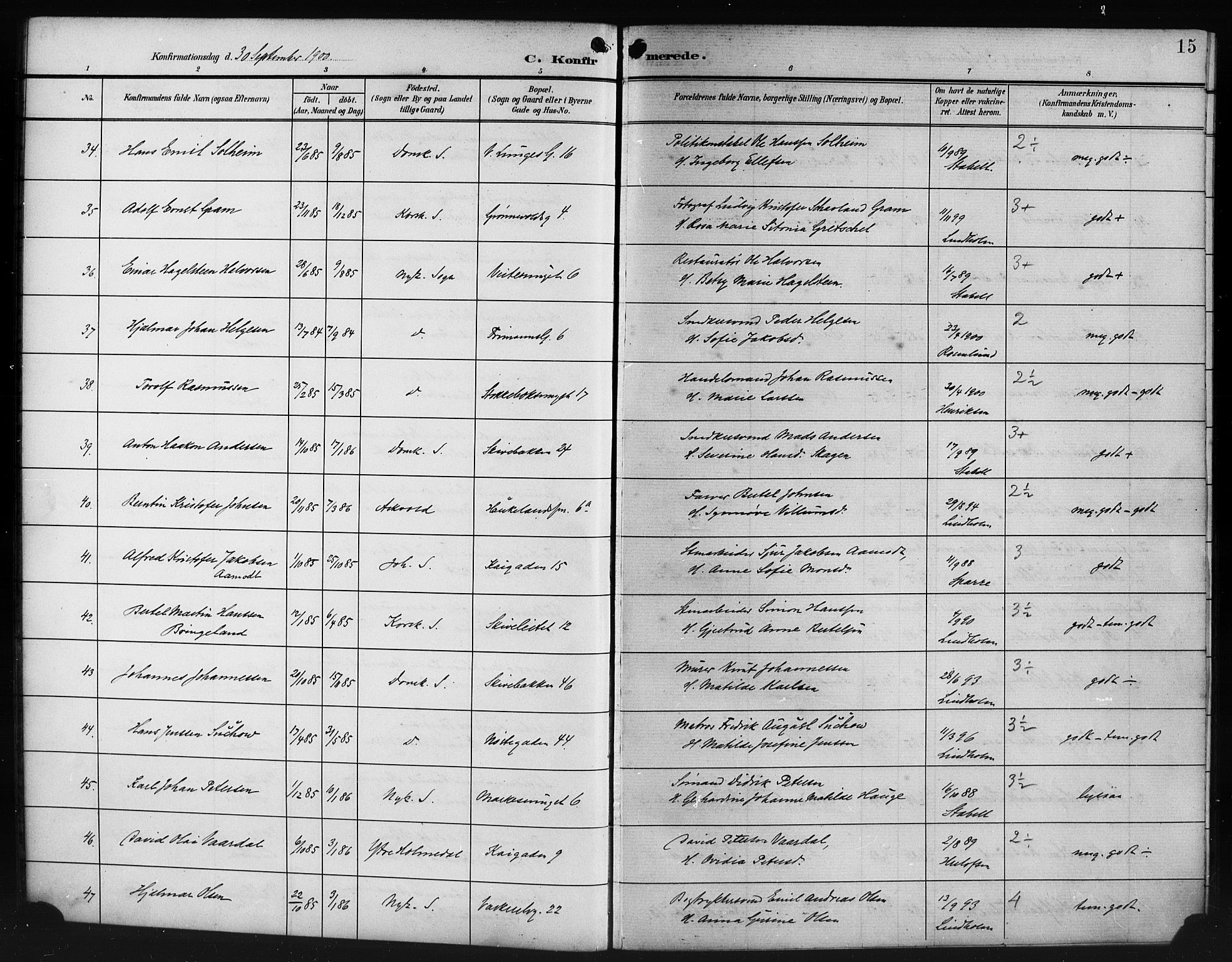 Domkirken sokneprestembete, SAB/A-74801/H/Hab/L0025: Parish register (copy) no. C 5, 1899-1916, p. 15