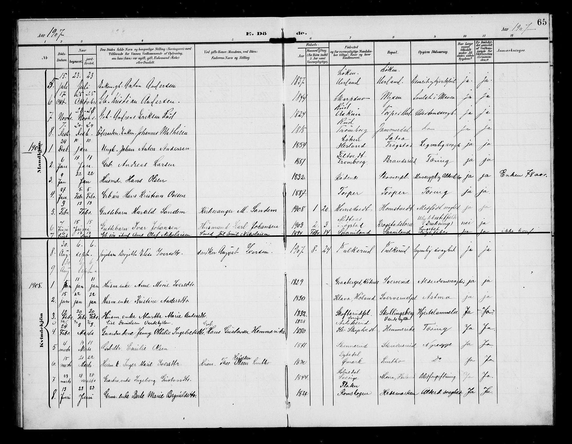 Eidsberg prestekontor Kirkebøker, SAO/A-10905/G/Gb/L0001: Parish register (copy) no. II 1, 1903-1914, p. 65