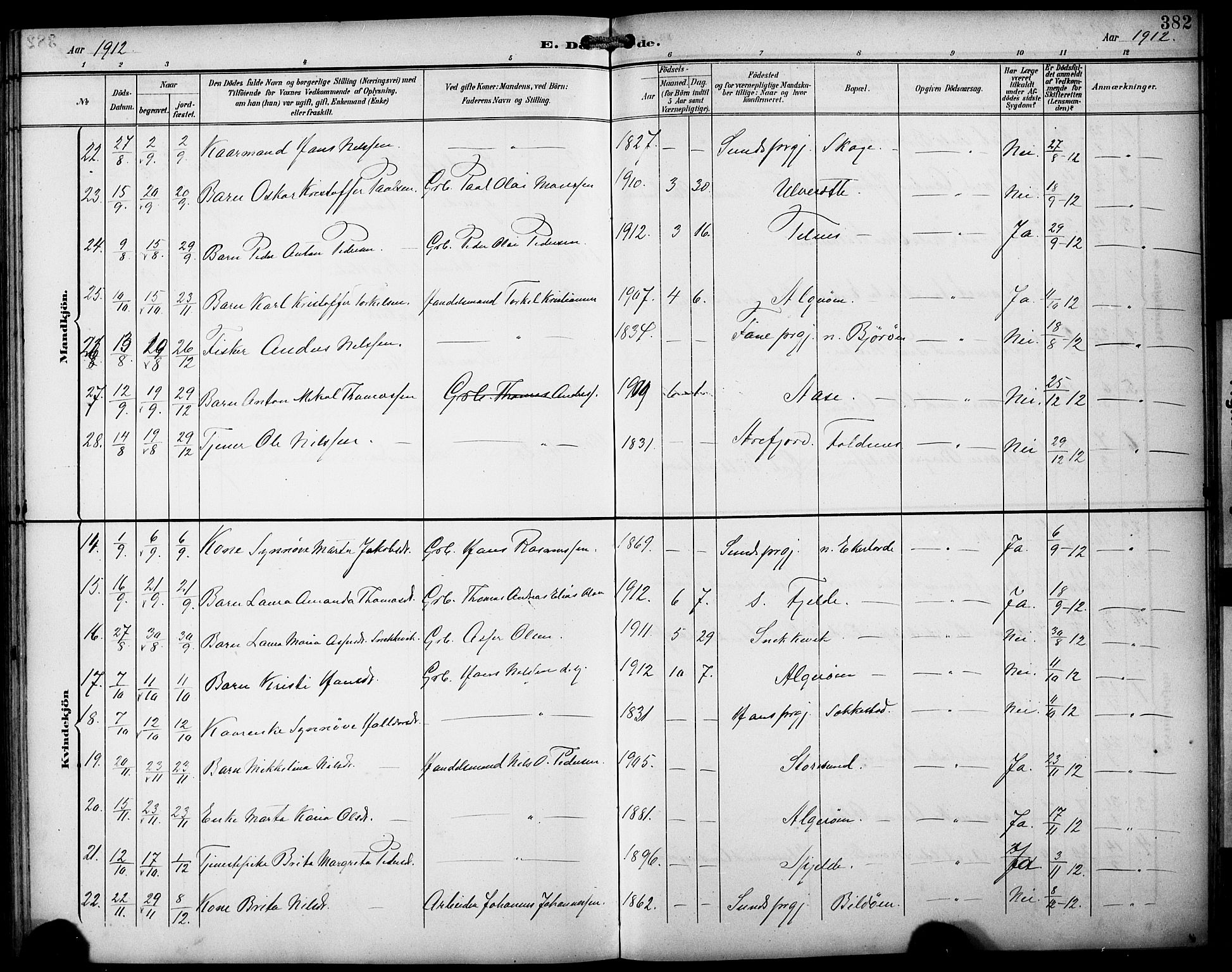 Fjell sokneprestembete, SAB/A-75301/H/Hab: Parish register (copy) no. A 5, 1899-1918, p. 382