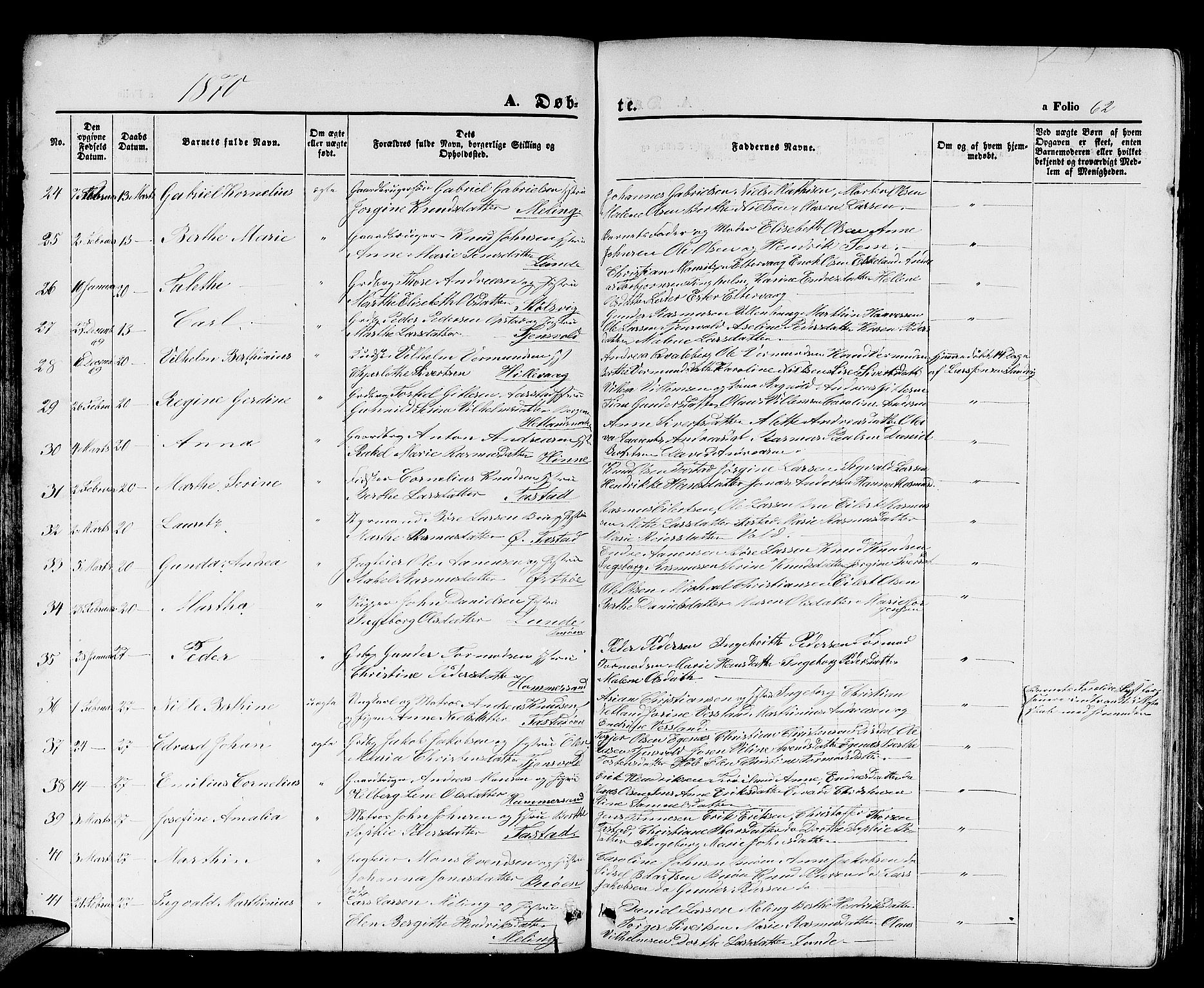 Hetland sokneprestkontor, SAST/A-101826/30/30BB/L0003: Parish register (copy) no. B 3, 1863-1877, p. 62