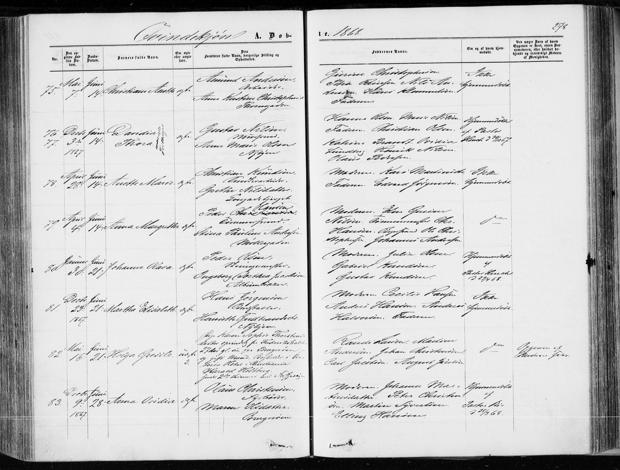 Bragernes kirkebøker, AV/SAKO-A-6/F/Fb/L0003: Parish register (official) no. II 3, 1860-1868, p. 278