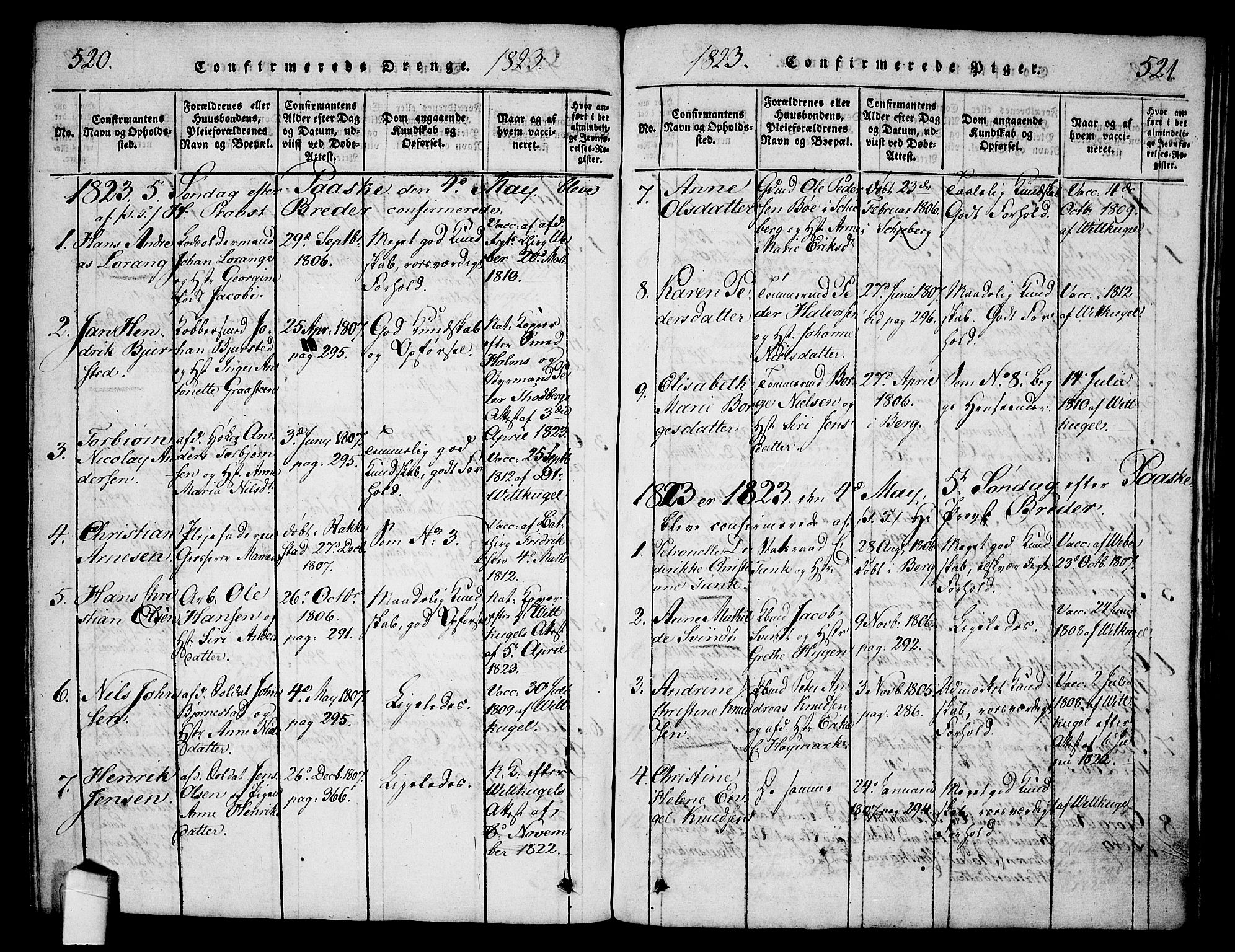 Halden prestekontor Kirkebøker, SAO/A-10909/G/Ga/L0001: Parish register (copy) no. 1, 1815-1833, p. 520-521