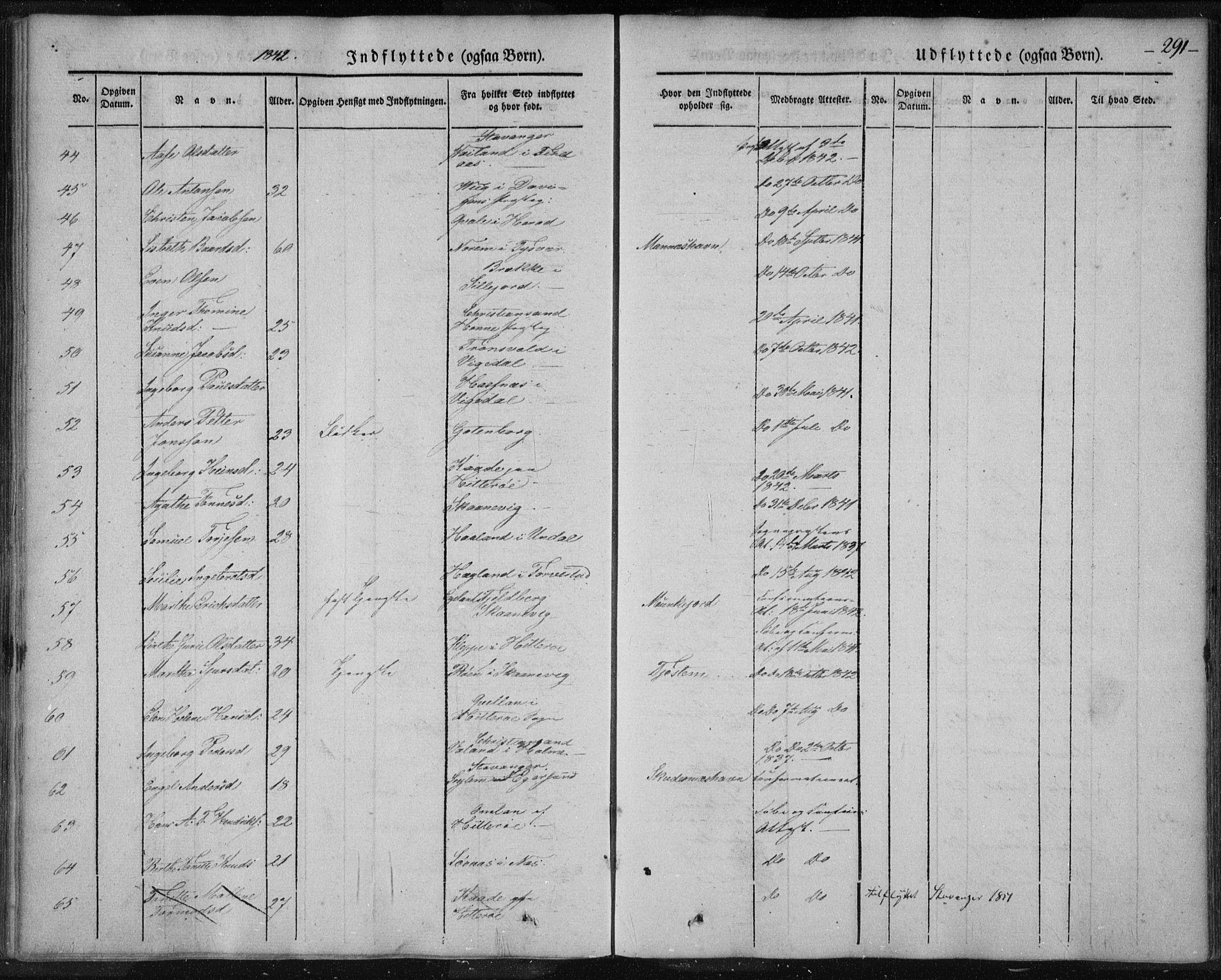 Skudenes sokneprestkontor, SAST/A -101849/H/Ha/Haa/L0003: Parish register (official) no. A 2.2, 1841-1846, p. 291